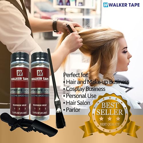 Miniatura 3 de Paquete de 2 piezas de pegamento para peluca de 1.4 onzas con pegamento negro para peluca y clip para el cabello, impermeable, invisible, de larga