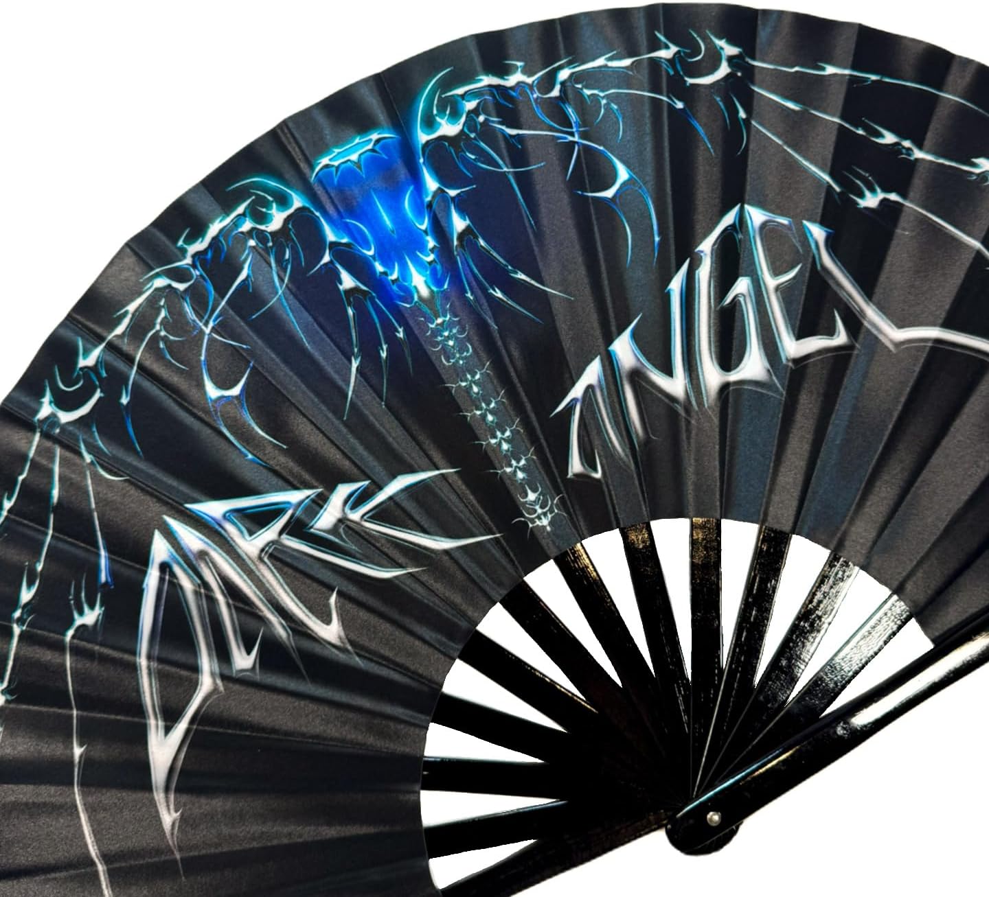 DeFlare | Chrome Y2K Rave Fan | Dark & Edgy Fan | Large Hand Fan | Festival Gear & Accessory | Rave Accessory | EDM Hand Fan | Festival Fans (Dark Angel)