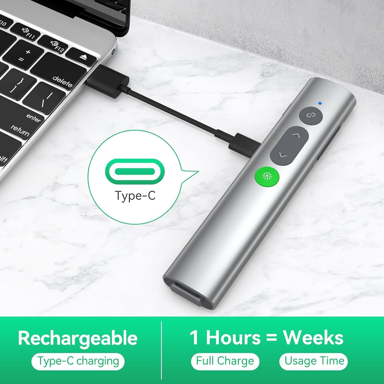 Télécommande De Présentation Sans Fil Rechargeable Avec Pointeur Laser - Compatible PowerPoint, Keynote, Mac, PC - Portée 100 M, Contrôle Volume Et Liens Hypertexte
