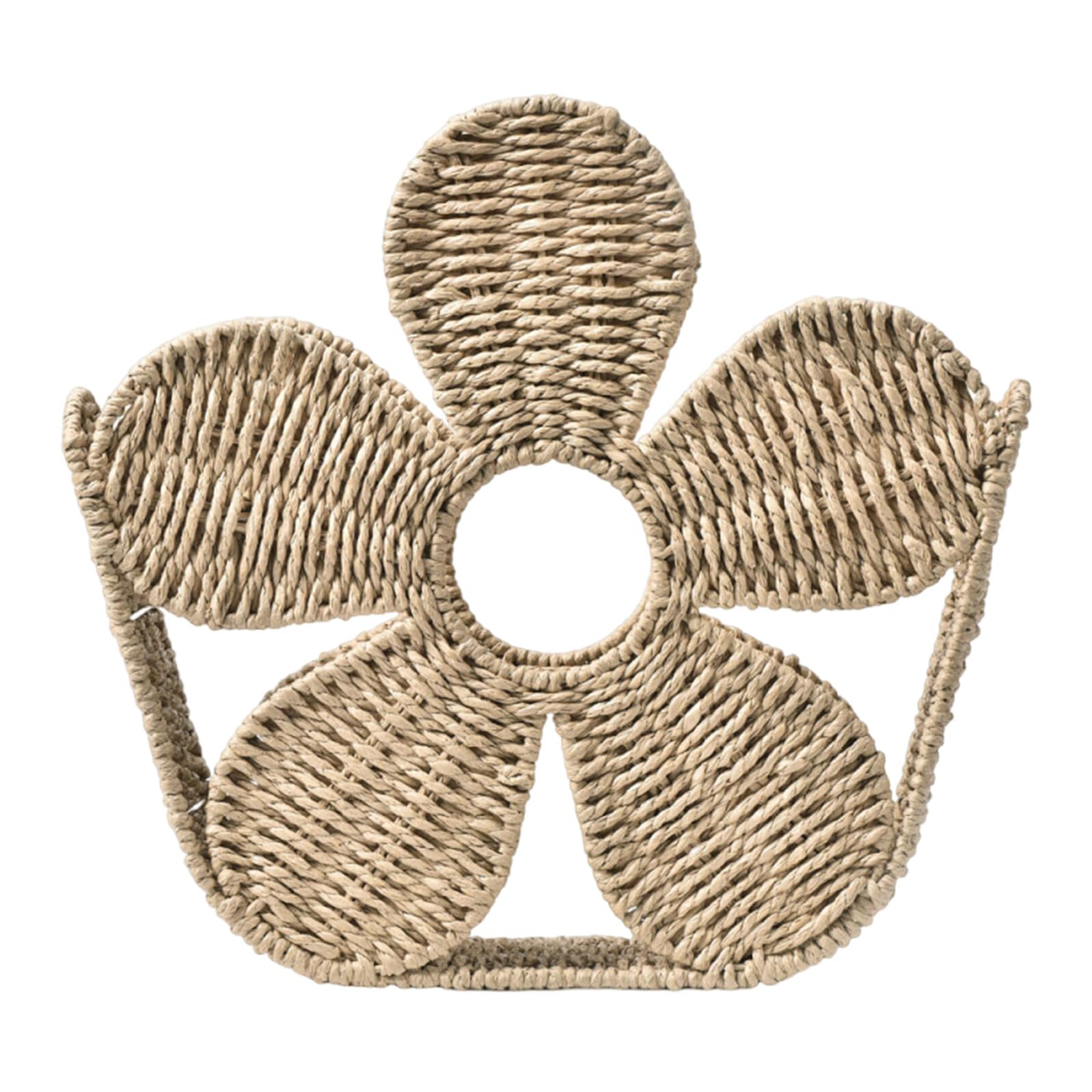 Woven Magazine Holder Kosz Czasopisma z Papierowej Liny Pleciony Koszyk Kształcie Kwiatu Organizer Biurko Do Przechowywania Dokumentów i Sortowania Listów Boho Stojak Magazyny