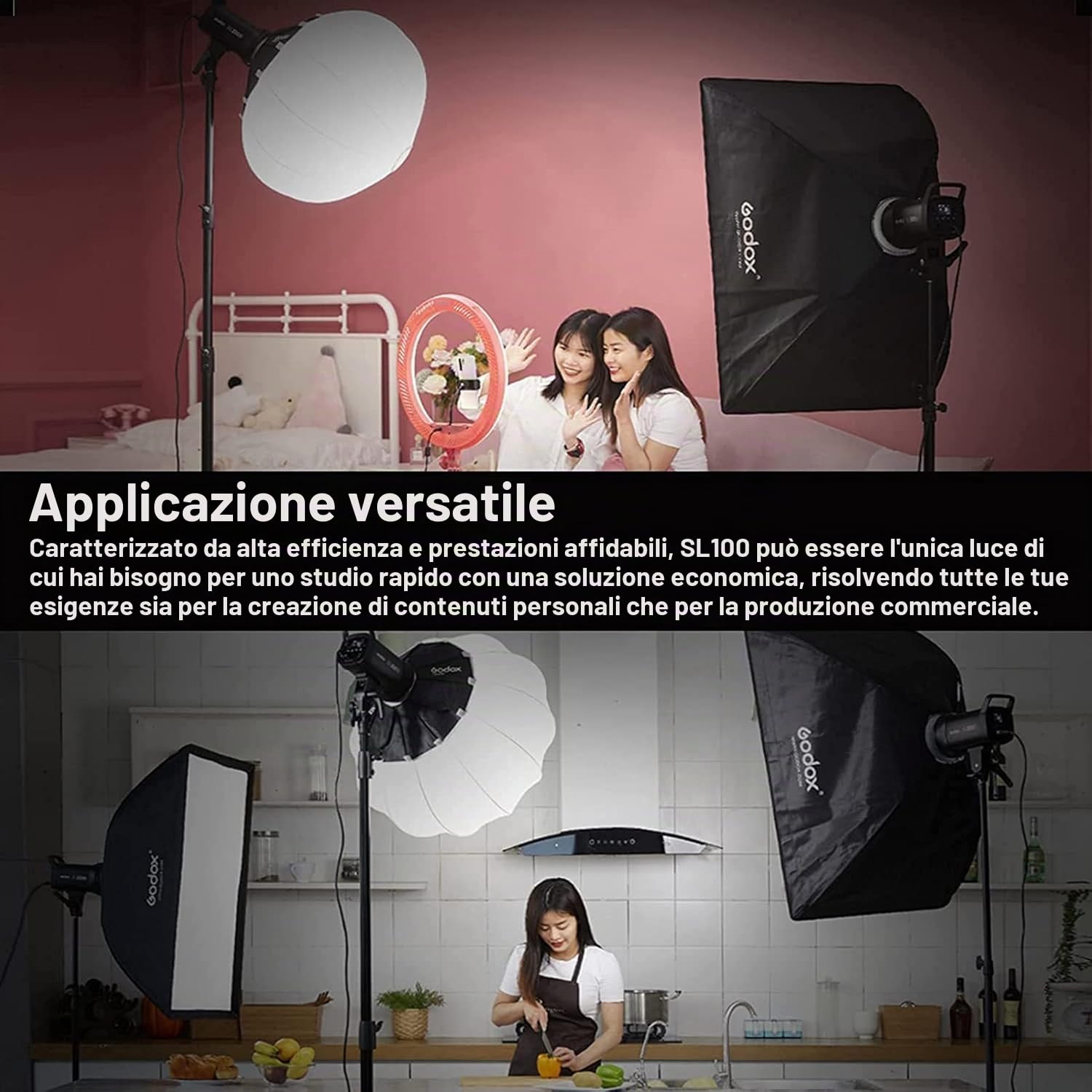 GODOX SL100Bi Lampada Video LED 100W 2800-6500K TLCI≥97 CRI≥96, Illuminazione Continua Dimmerabile con Attacco Bowens per Riprese Video Riprese in Esterni