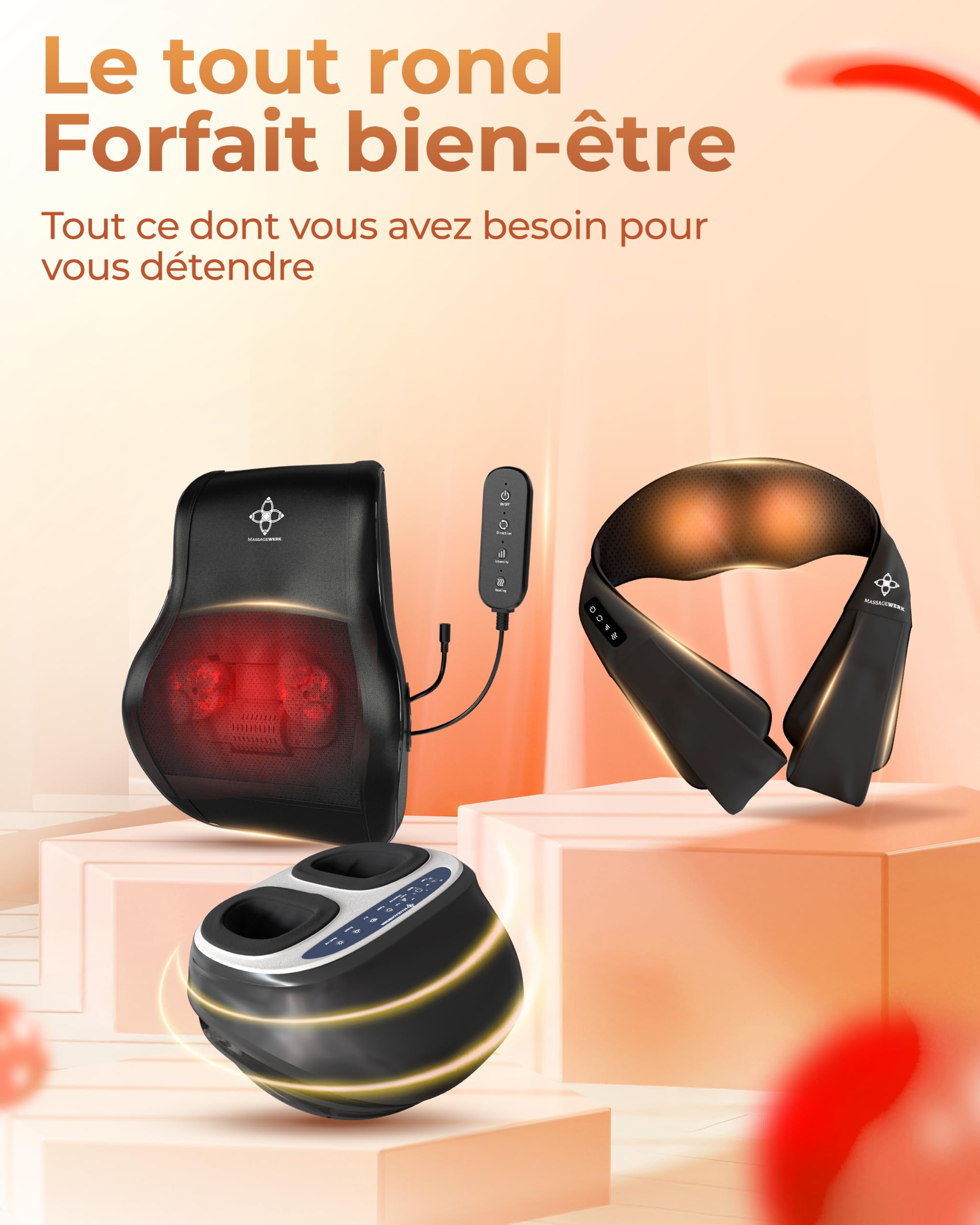Shiatsu Rücken- und Nackenmassagegerät | Elektrisches Nackenmassagegerät mit Wärmefunktion | Ergonomisch, Ideal zur Linderung von Muskelverspannungen und Schmerzen