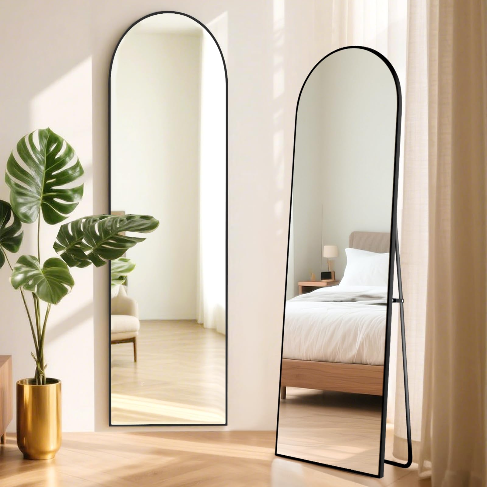 ABXMAS Black Arch Floor Mirror 152x42cm Aluminium Frame, Tempered Glass Full Length Mirrors, Wall Mounted Mirror Compact for Space Saving โ image 1