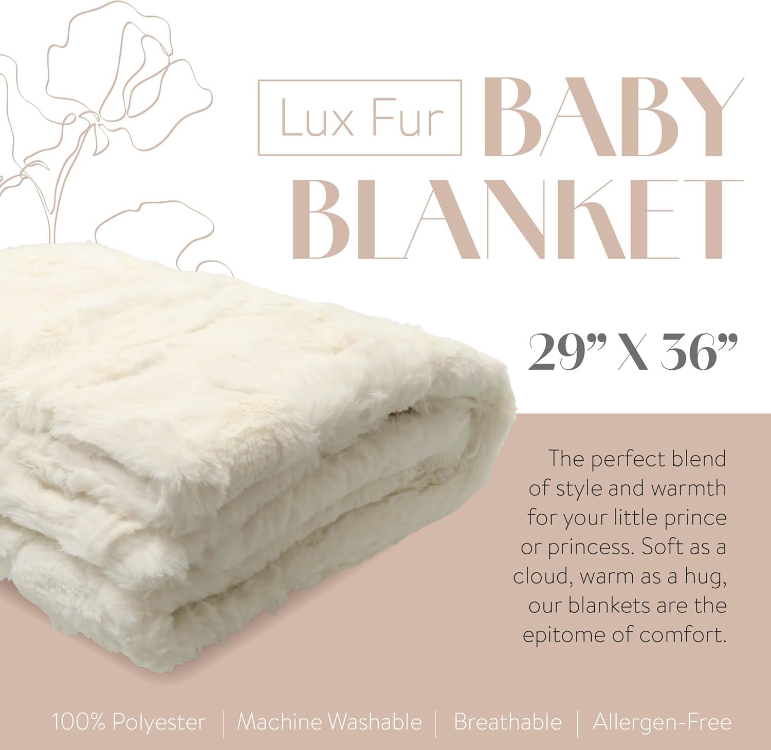 peluche Lux Faux Fur Baby Blanket - Luxurious Cuddle and Swaddle Blanket for Newborn - Soft Plush Baby Blankey - Fuzzy Baby Blankets for Boys & Girls (ICY Rose and Natural, 29" x 36")