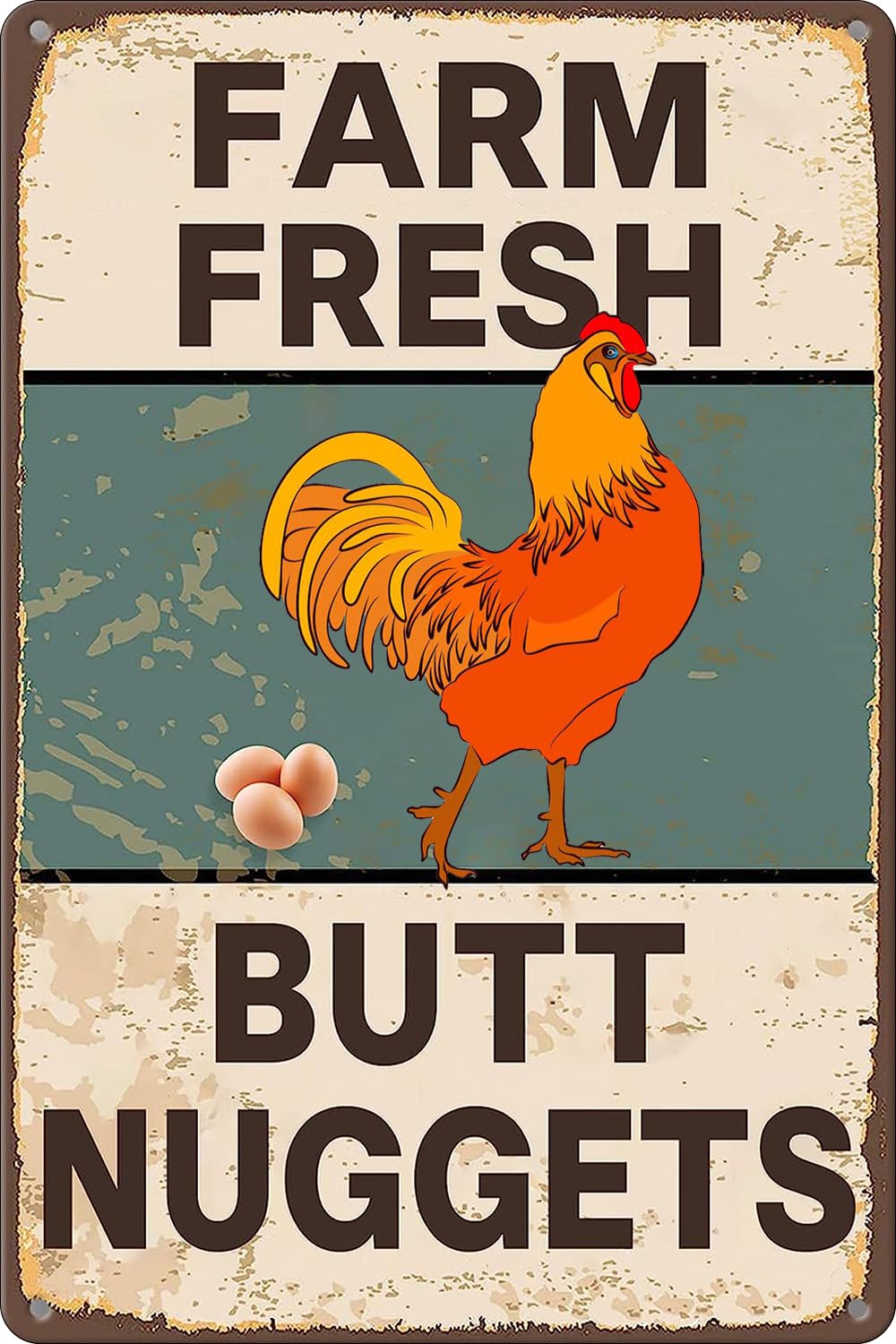 Vintage Metal Signs Chicken Coop Signs for Farm Yard Wall Decor, Farm Tin Sign for Home Kitchen Outdoor Decor, Fresh Butt Nuggets - 8×12 inches