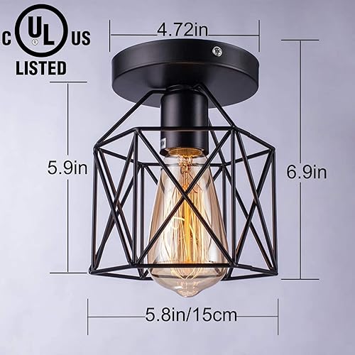 Miniatura 3 de Licperron Lámpara de techo semiempotrada E26 E27 Retro Black Industrial Lámpara de techo para porche, pasillo, cocina, casa de campo, 6 unidades