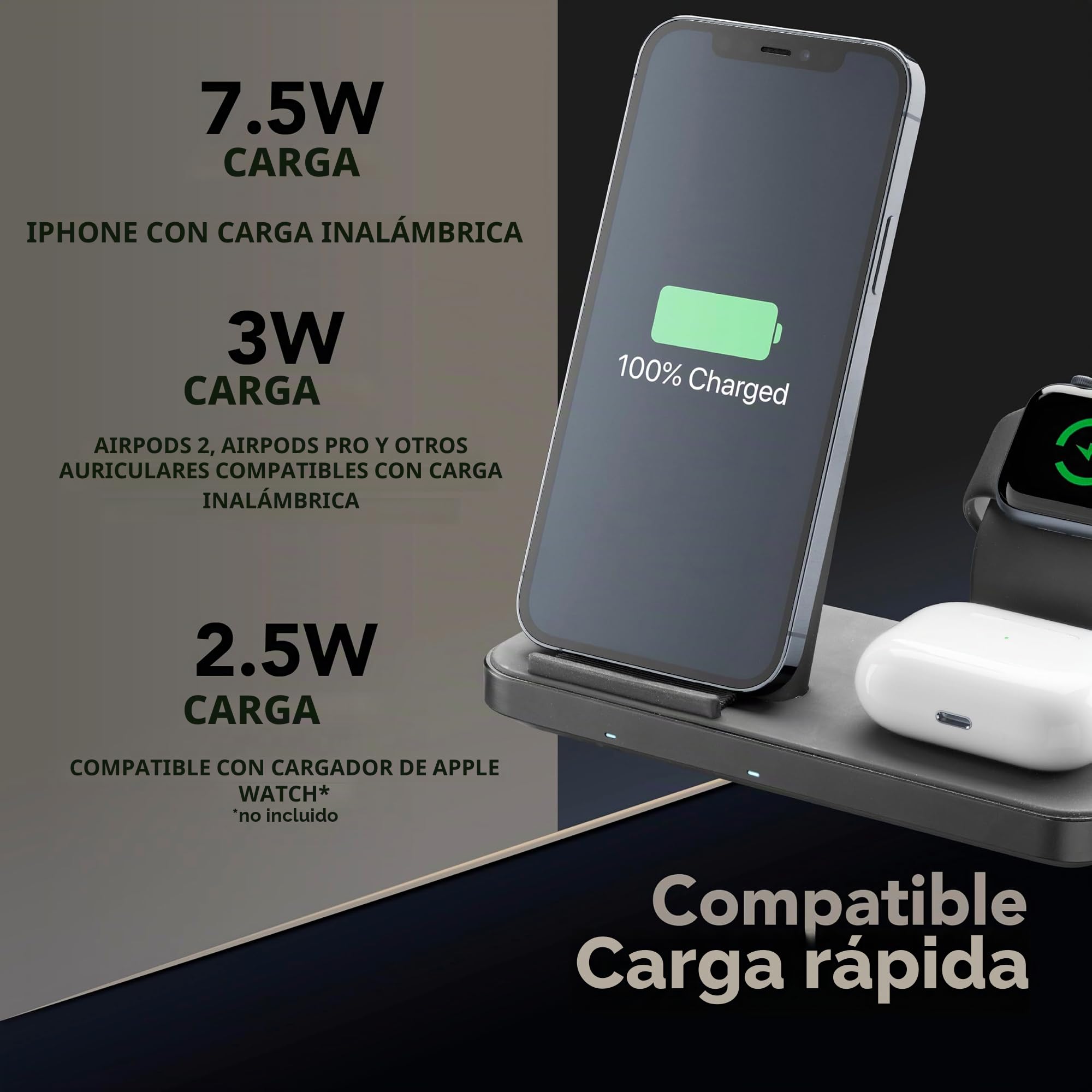 Cellularline | Trio Wireless Charger | Cargador inalámbrico 3 en 1 para Dispositivos Apple: iPhone, Apple Watch, Airpods