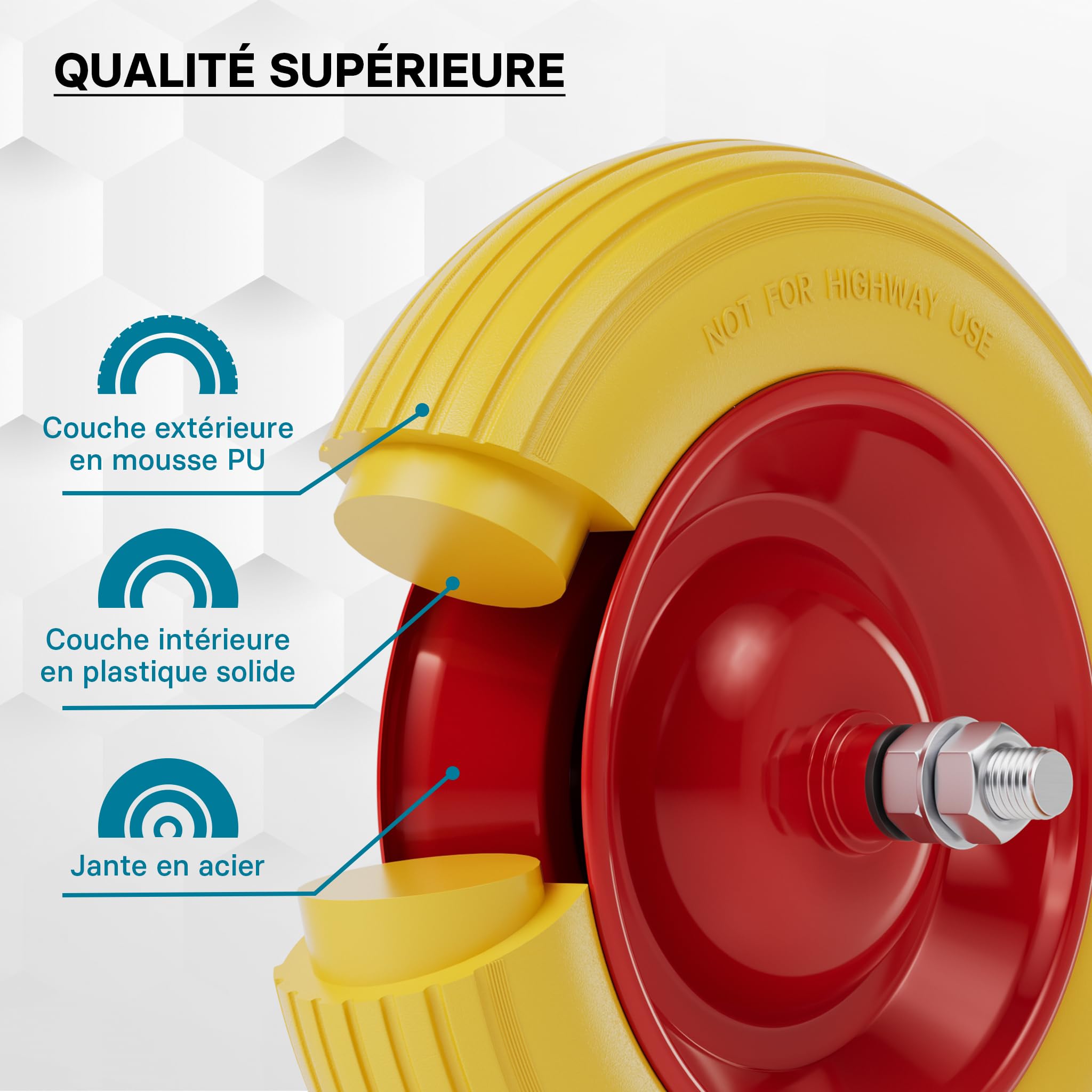Wiltec Pneu de brouette 3.50-8 – Roue et Pneumatique en PU – Jusqu’à 130 kg – avec Jante en acier et axe – Bandage pour Diable, Chariot, Charrette