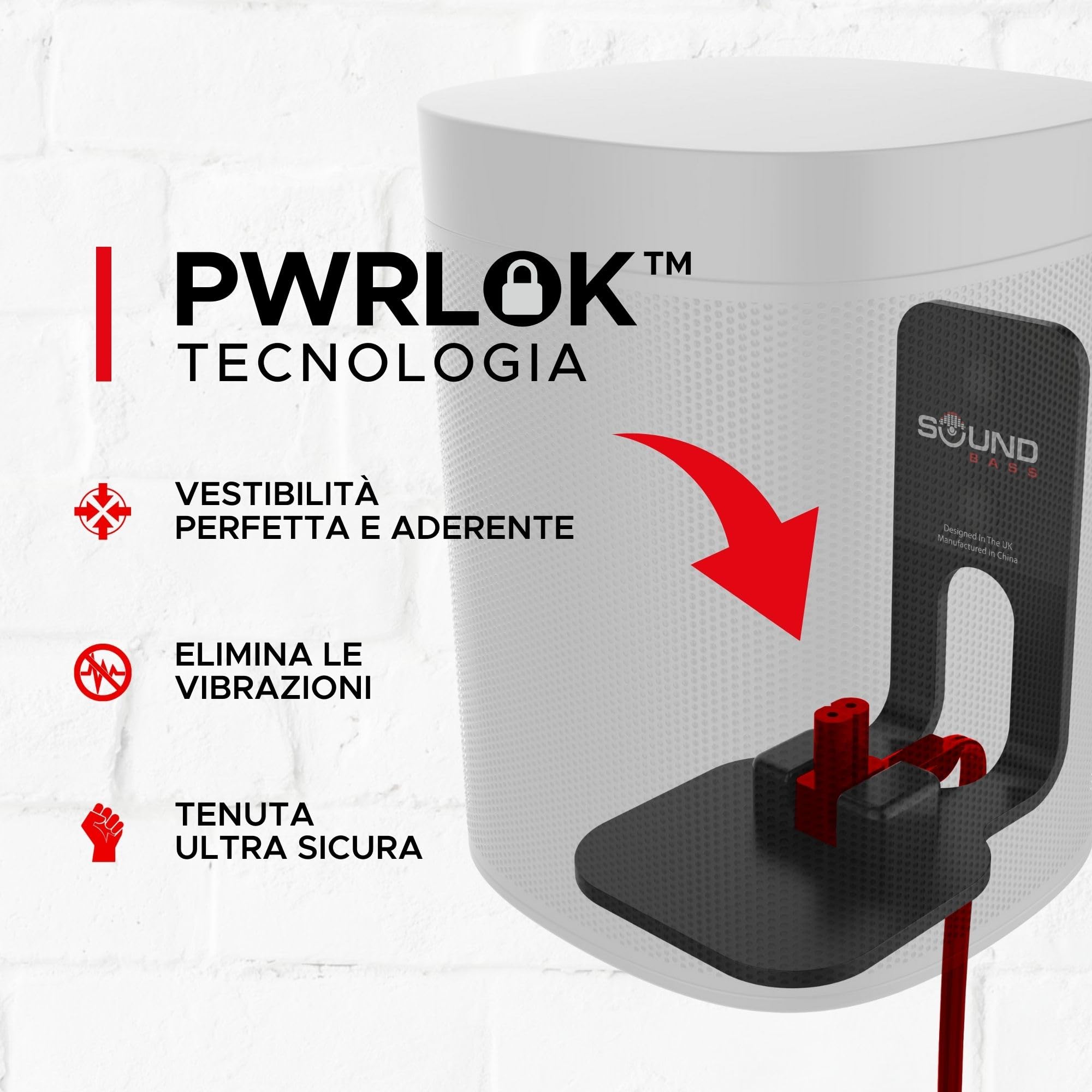 Sound bass ONE, ONE Gen 2, ONE SL & Play:1 Staffa per montaggio a parete, nero, compatibile con Sonos ONE, ONE Gen 2, ONE SL & PLAY1 Altoparlante, Progettato nel Regno Unito
