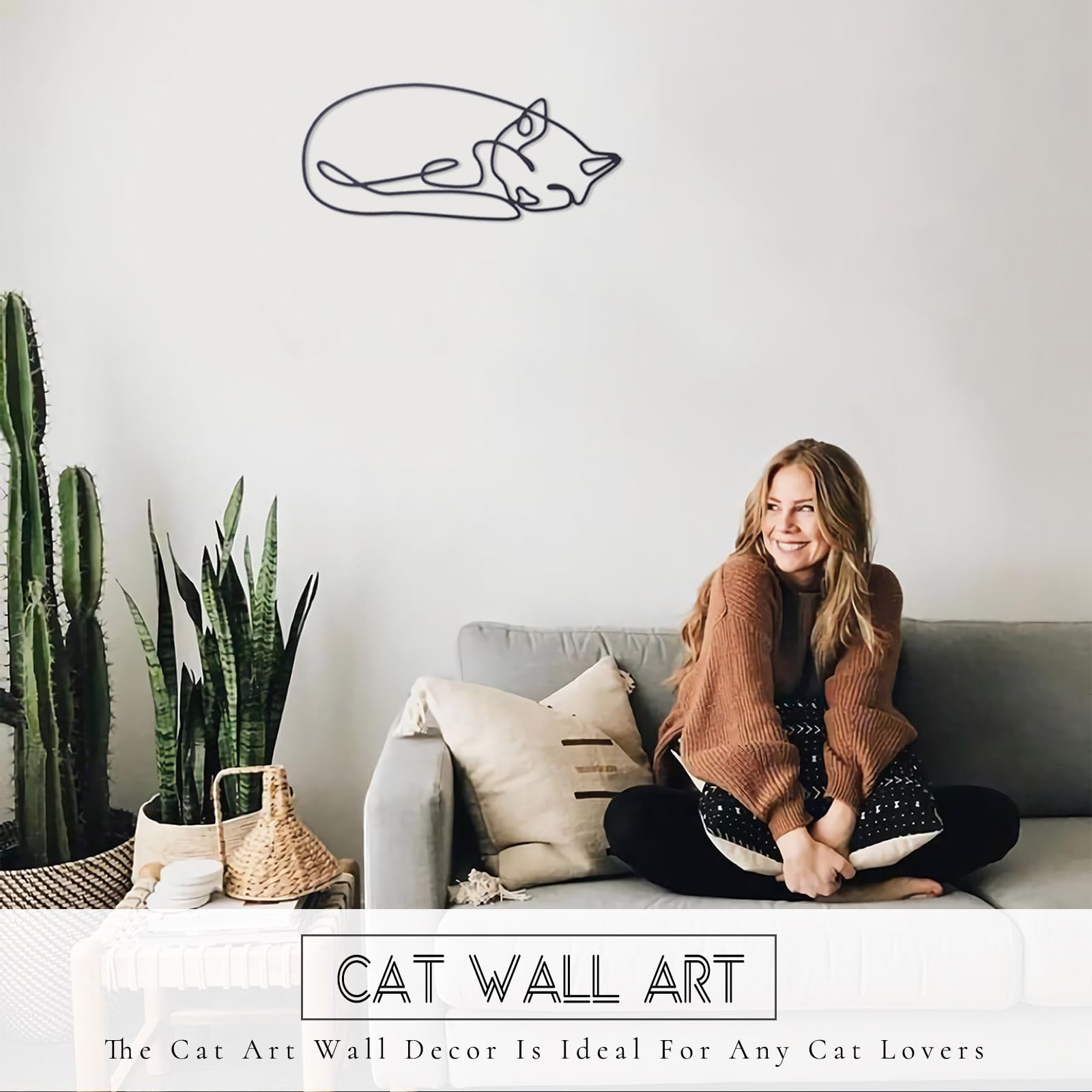 BHFYOB Decoración De Pared De Metal Negro única Hecha A Mano Con Forma De Gato Para El Hogar, Dormitorio, Sala De Estar, Oficina, Decoración De Hotel