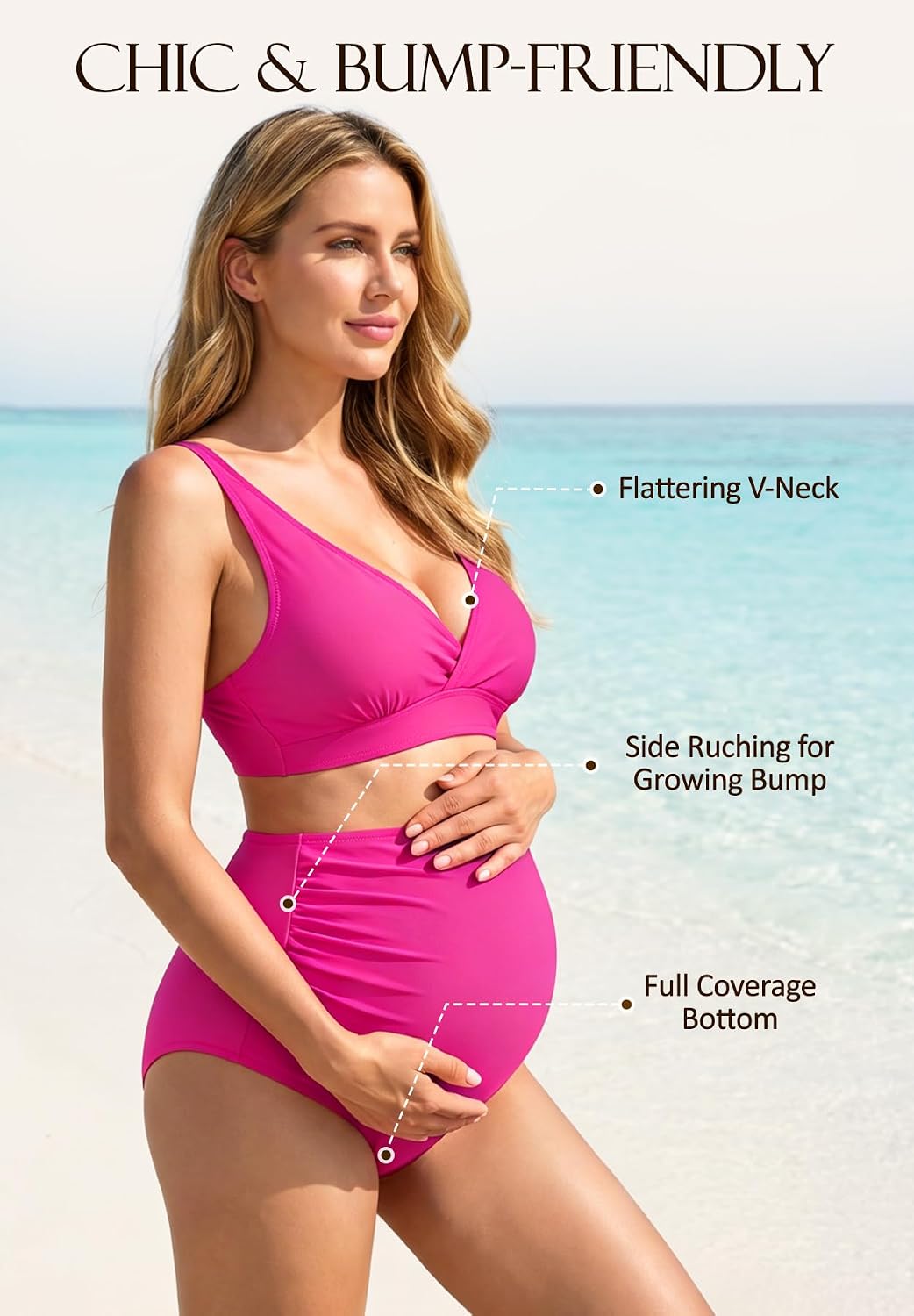American Trends Maternity Swimsuit Two Piece V Neck High Waisted Ruched Pregnancy Bikini Bathing Suit Bump-Friendly Swimwear