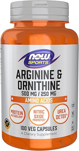 NOW Sports Nutrition, Arginina y Ornitina 500/250 mg, Aminoácidos, 100 Cápsulas Vegetales