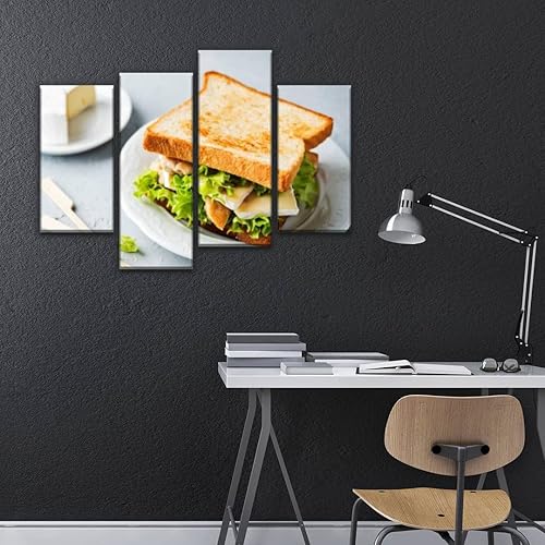 Miniatura 5 de Lienzo decorativo para pared, sándwich de queso Brie de pollo en el plato, pintura moderna, obras de arte enmarcadas, decoración de pared para sala