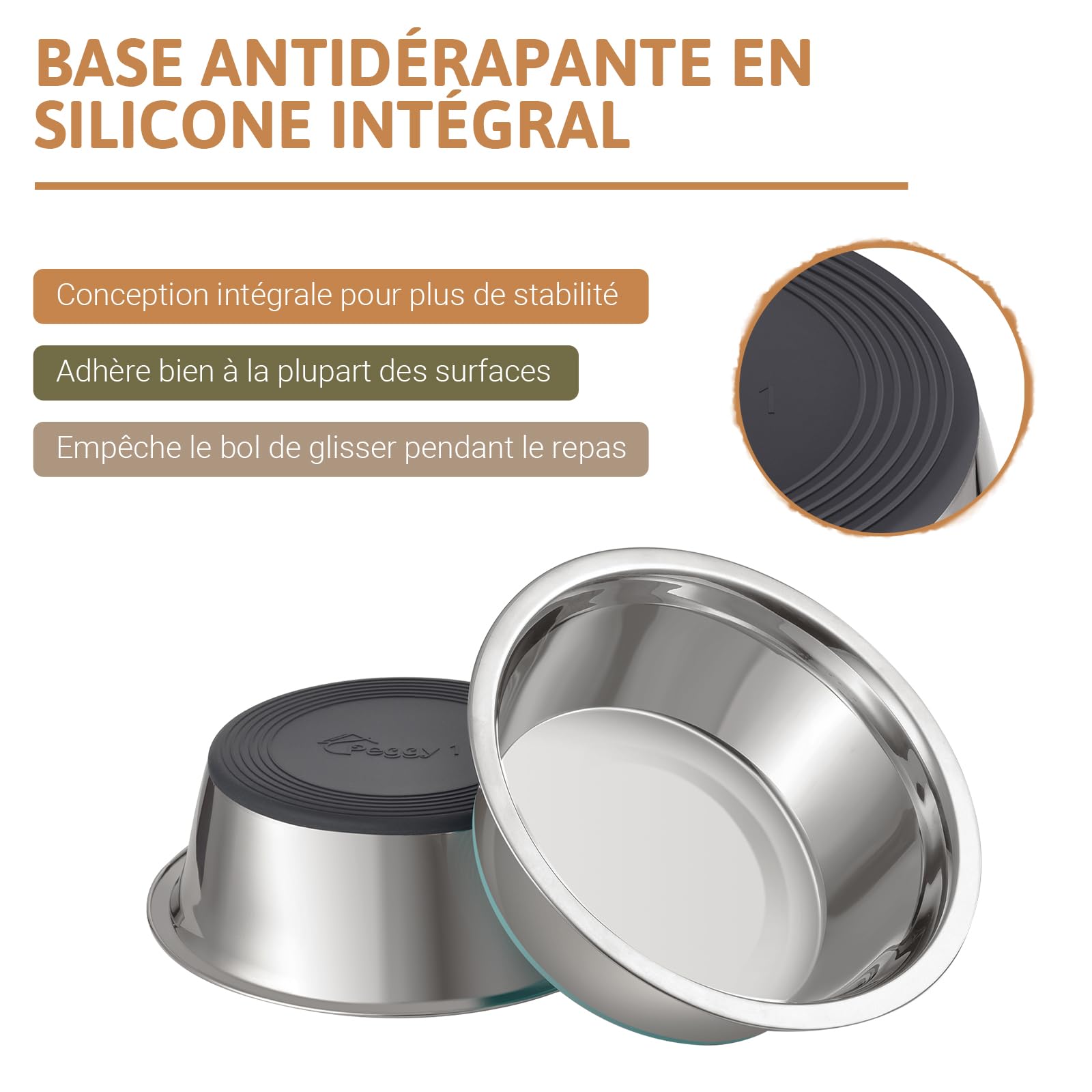 PEGGY11 Gamelles en Acier Inoxydable pour Chien, Antidérapant, Fond en Caoutchouc, Qualité Alimentaire, sans BPA, Peut Passer au Lave-Vaisselle, Facile à Nettoyer, 1920 ML, Paquet de 2