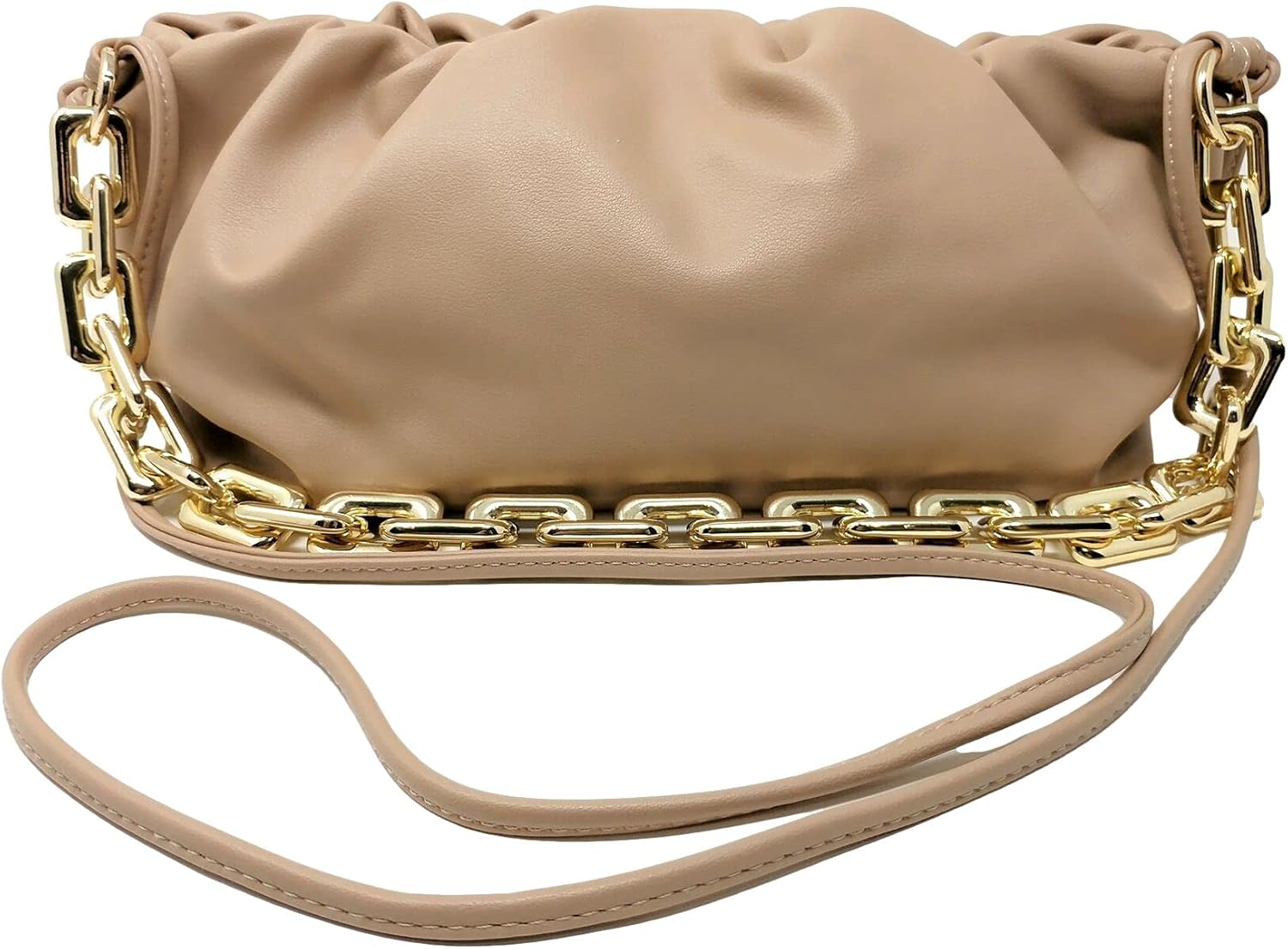Women's Clutch Purse Bag | Cloud-Shaped Dumpling Chain Pouch | Ruched Chain Link Shoulder Handbag - Image 3
