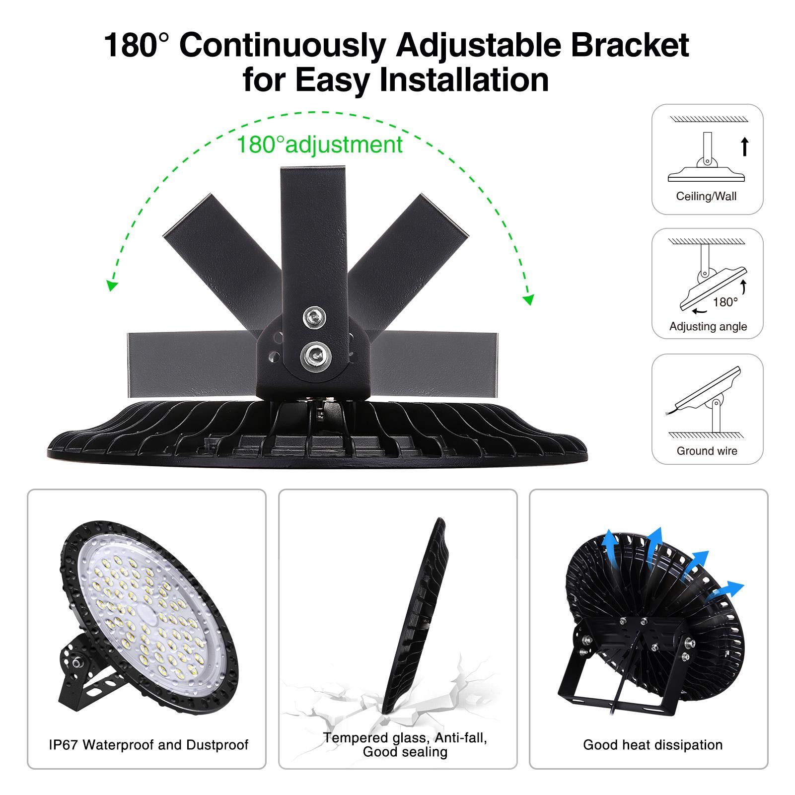 200W UFO LED High Bay Light lamp Factory Warehouse Industrial Lighting 16000 Lumen 6000-6500K IP65 Warehouse LED Lights Commercial Bay Lighting for Garage Factory Workshop Gym (200W, 2 PCS)