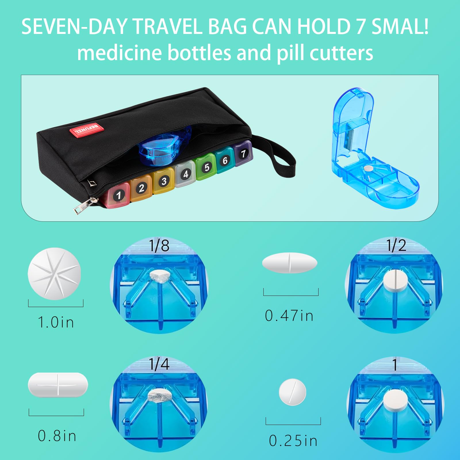 Pilulier mensuel, boîte de rangement pour médicaments avec coque rigide portable et coupe-pilules, pilulier pour 31 jours avec pilulier hebdomadaire (vert, 4 fois par jour)