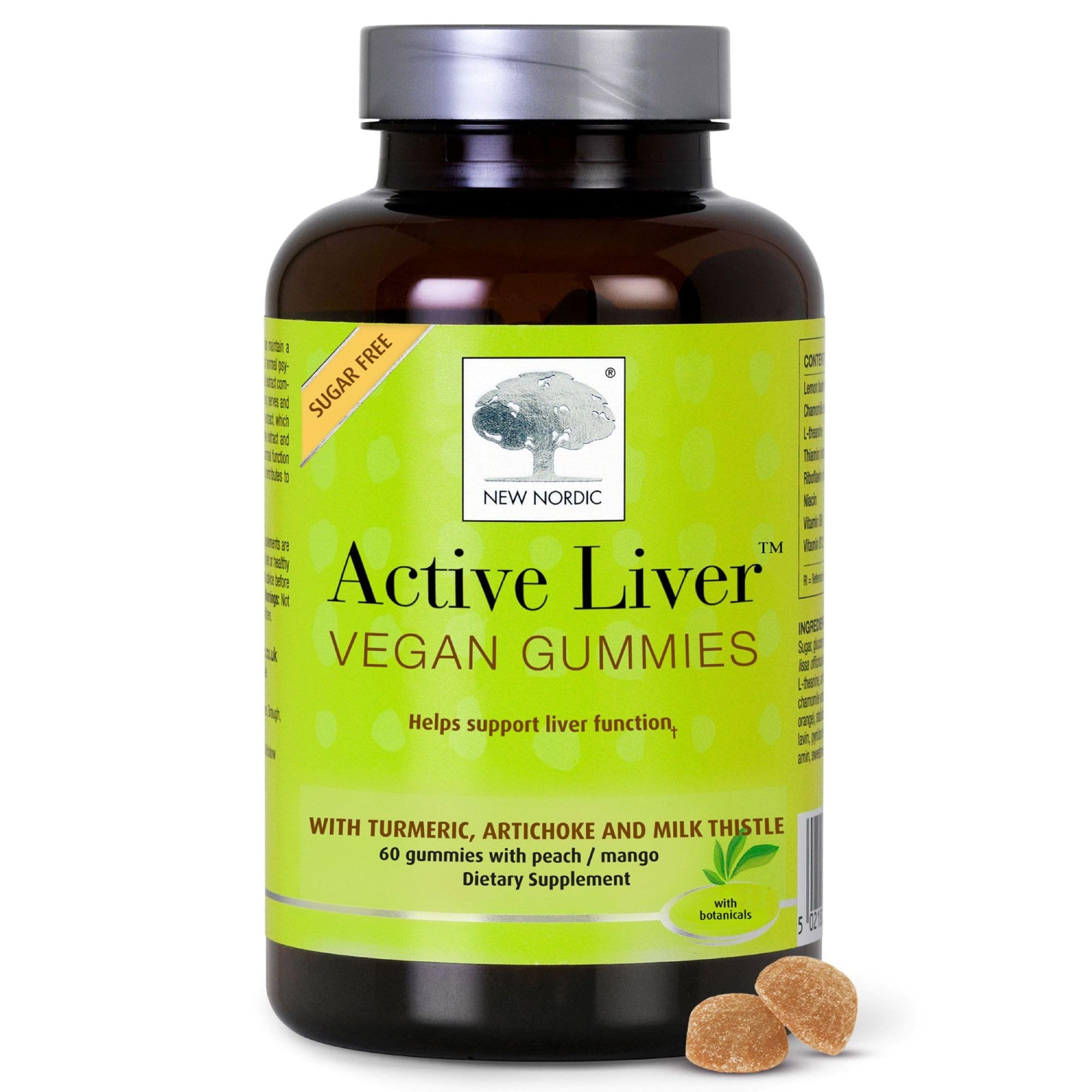 NEW NORDIC Active Liver Gummies, Milk Thistle, Artichoke & Turmeric Supplement, Natural Peach Mango Flavor, Sugar Free & Vegan, 60 Count (Pack of 1)