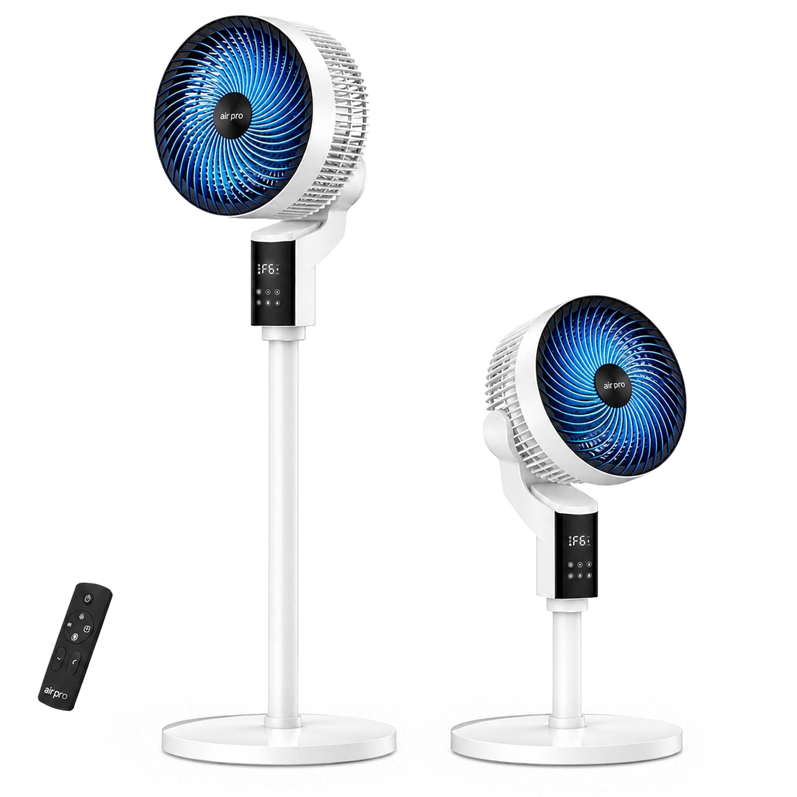 Air Pro 12" Pedestal Fan SmartVoice™ & Remote Control 3D Oscillation 12 HR Timer Quiet Copper Motor Air Cooling & Circulator Height Adjustable Fan- Small Fan with 6 Speeds 4 Modes Office Home Bedroom