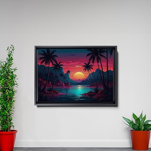 Miniatura 4 de Neon Sunset Vibes Florida Synthwave Sunset Framed Canvas Print, Retro Miami Style Wall Art, Canvas, Decor