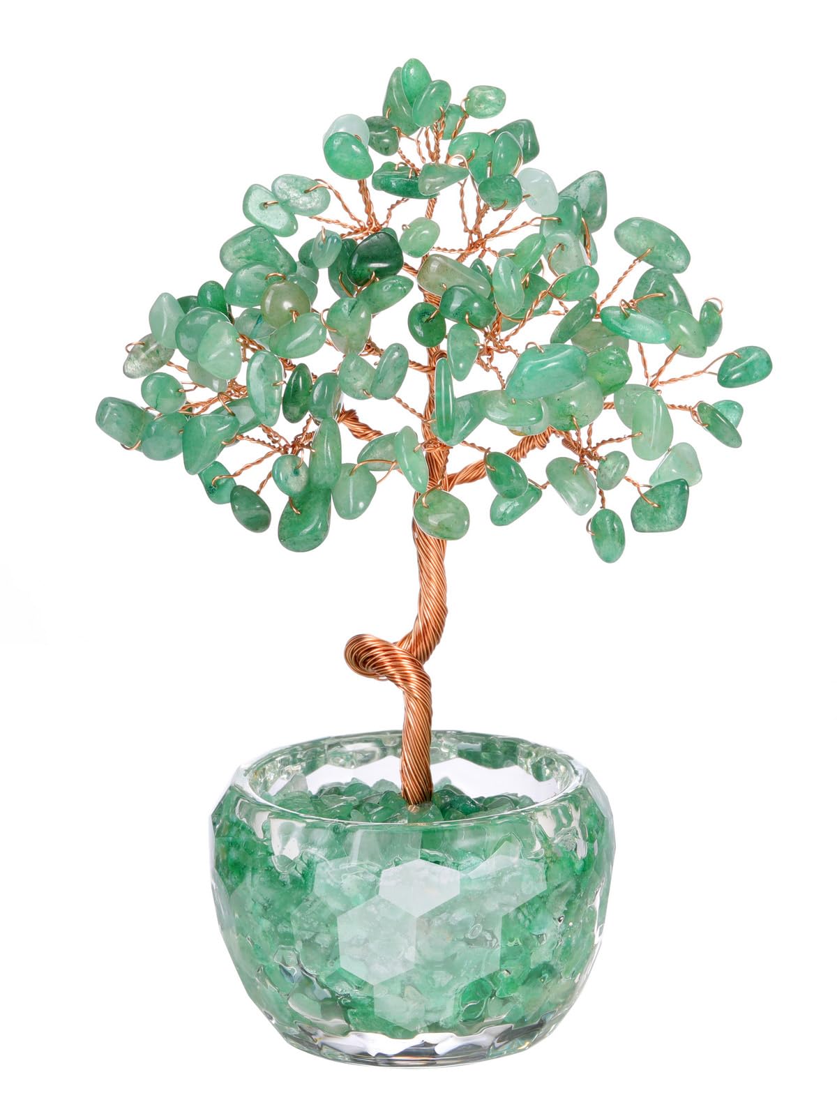 JSDDE Green Aventurine Crystal Tree Healing Crystals Stones Tree with Glass Base Gemstone Tree for Positive Energy Office Decor Fengshui Tree Gift
