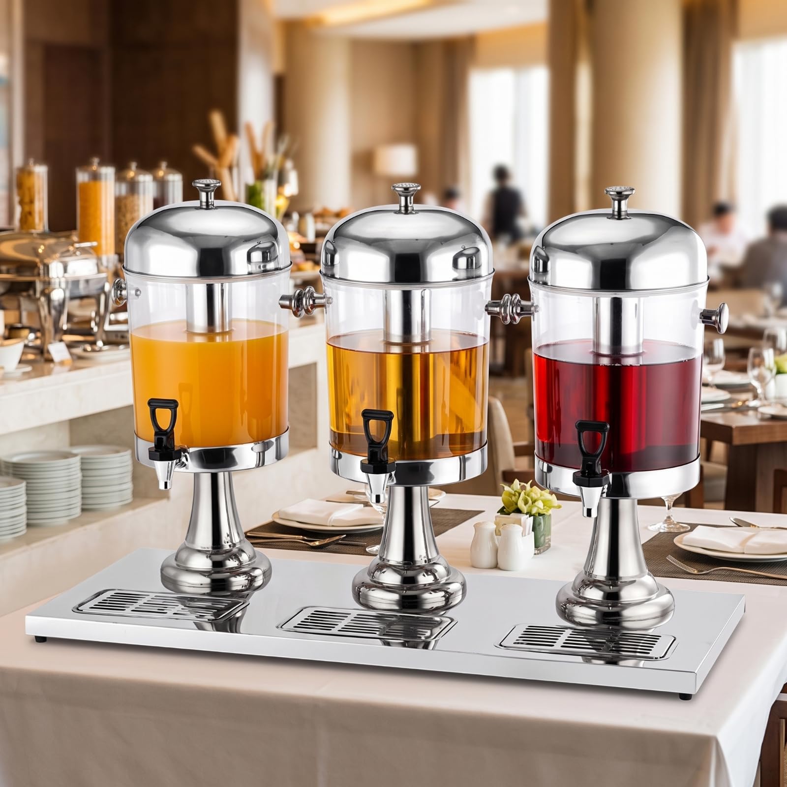 Distributeur Jus Triple Amovible, Démontable, Distributeur Boisso plateau'égttement, pr, Argent