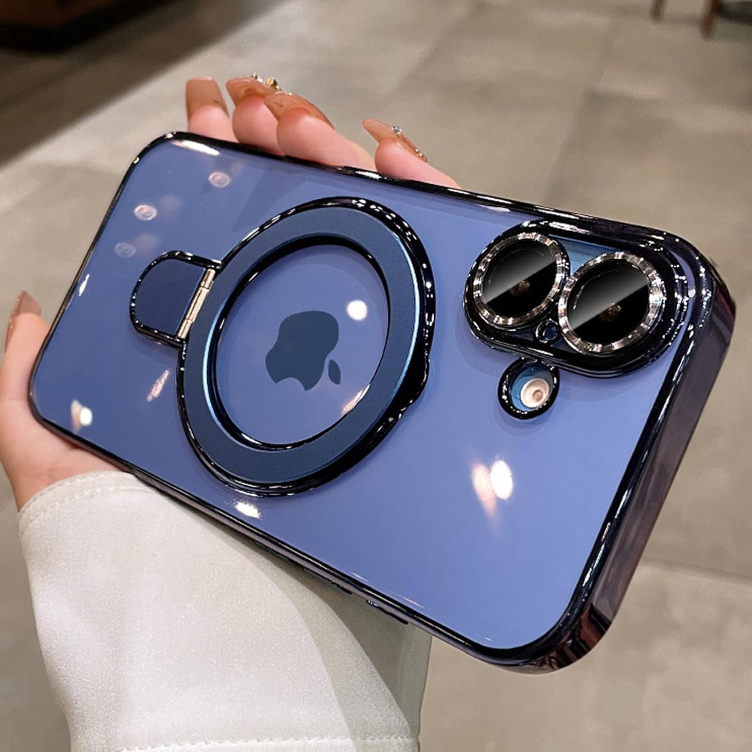 QSIETSPY Magnetic Case for iPhone 16 with Invisible Stand [Military Drop Protection][Compatible with MagSafe] Full Camera Protection Clear Soft TPU for iPhone 16 case 6.1 Inches-Blue