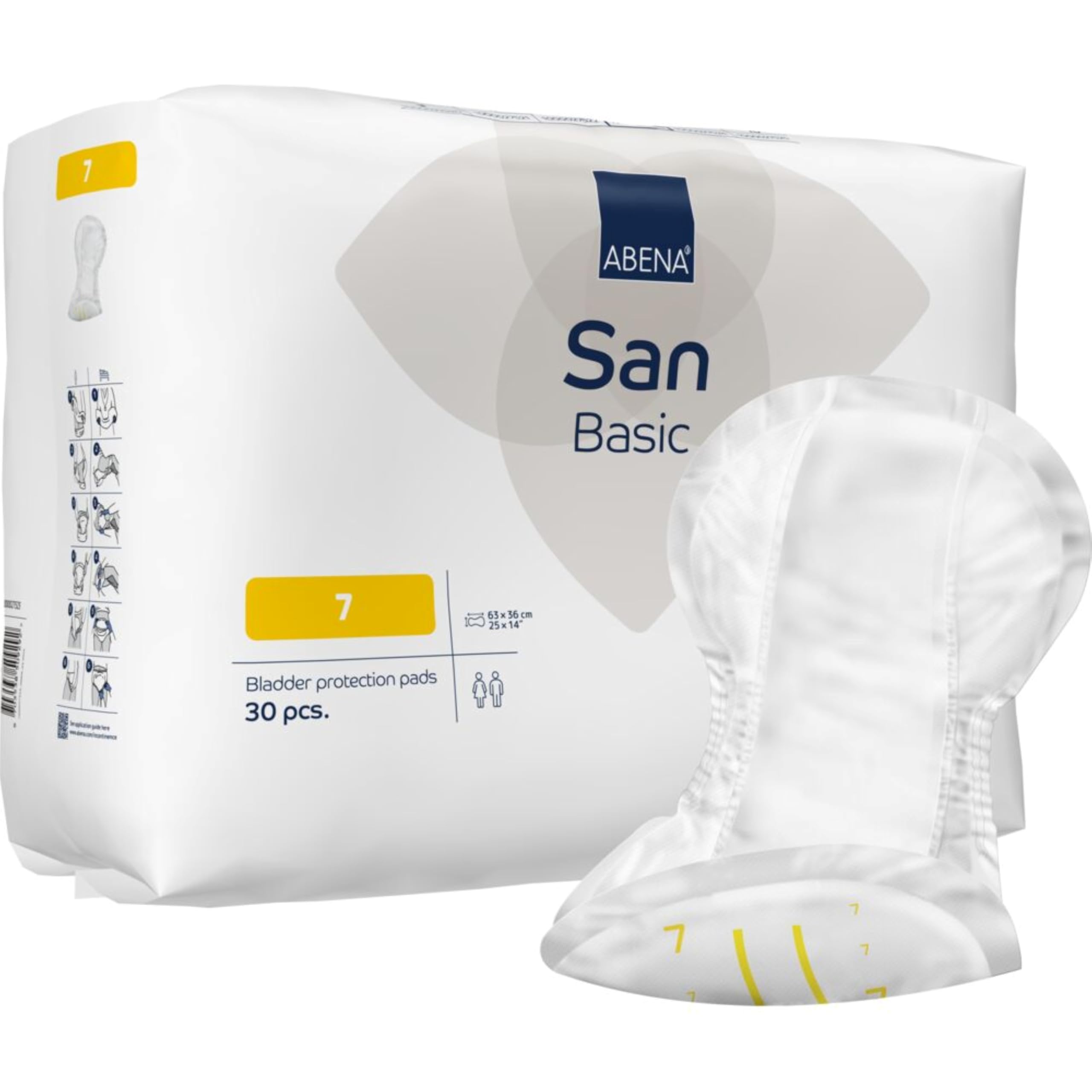 ABENA Basic San 7, 1700ml, Pack of 30, 63x37cm, Incontinence Pads for Men & Women, Breathable, Discreet Shaped Pads for Moderate to Heavy Bladder Weakness, Fast Absorption, Odour & Leak Protection