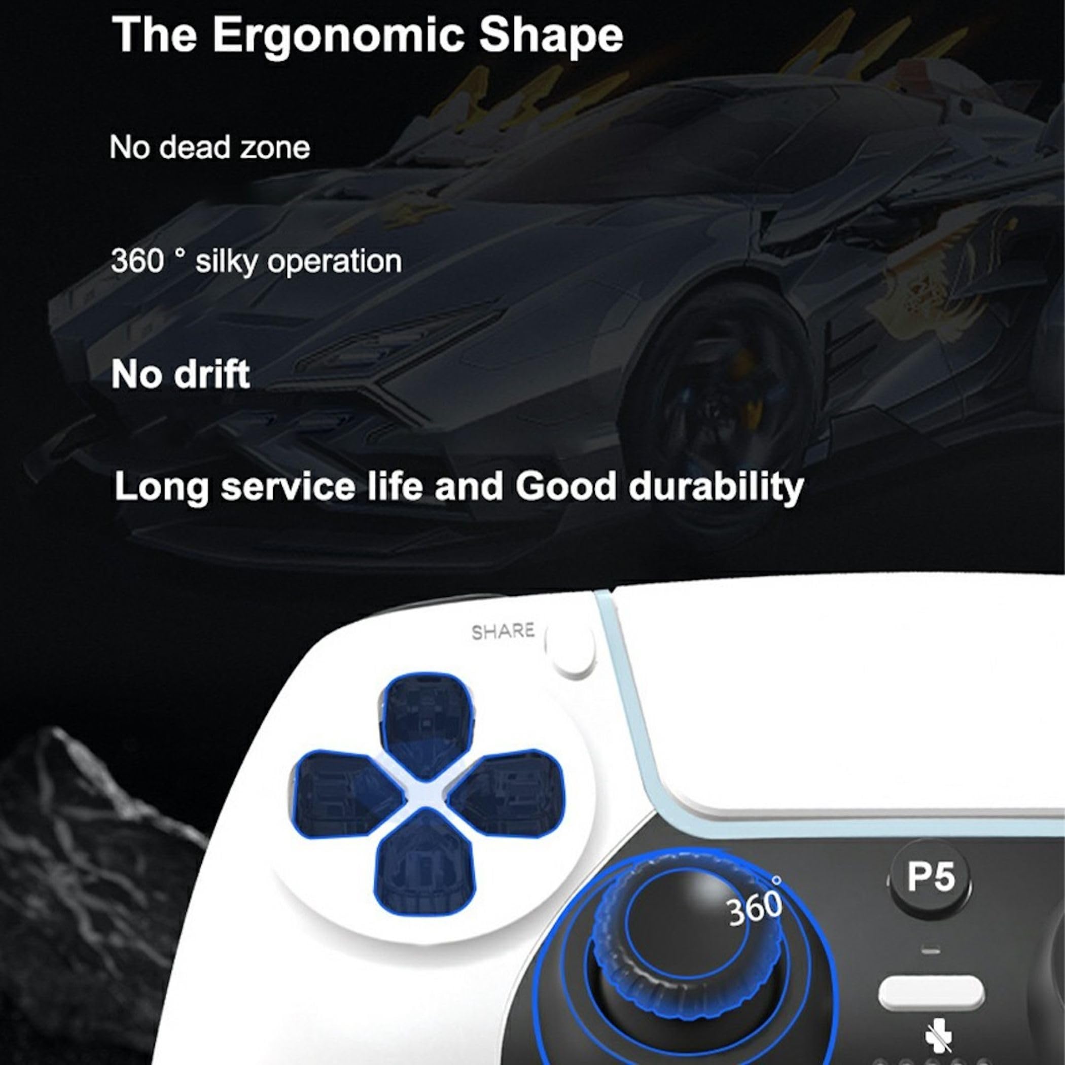 Wigento Wireless Controller für PS5, Hall Effekt Joysticks, 6 Achsen Gyroskop, Dual Vibration, Bluetooth 5.3, Touchpad, Gaming Gamepad (Weiß)