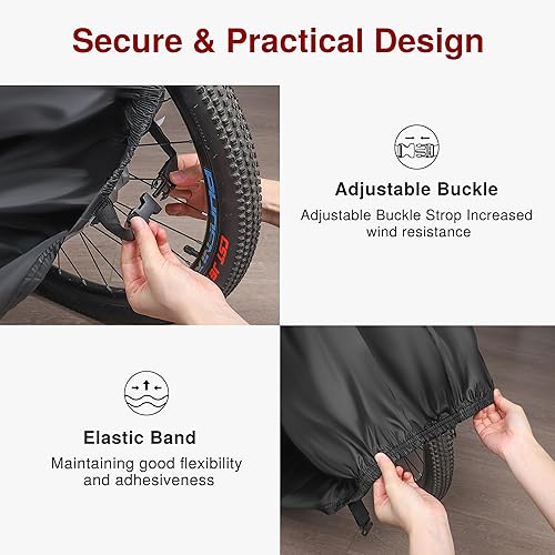 Miniatura 3 de Puroma Cubierta de bicicleta para exteriores, impermeable, impermeable, lluvia, sol, rayos UV, polvo, viento, con agujero de bloqueo para bicicleta