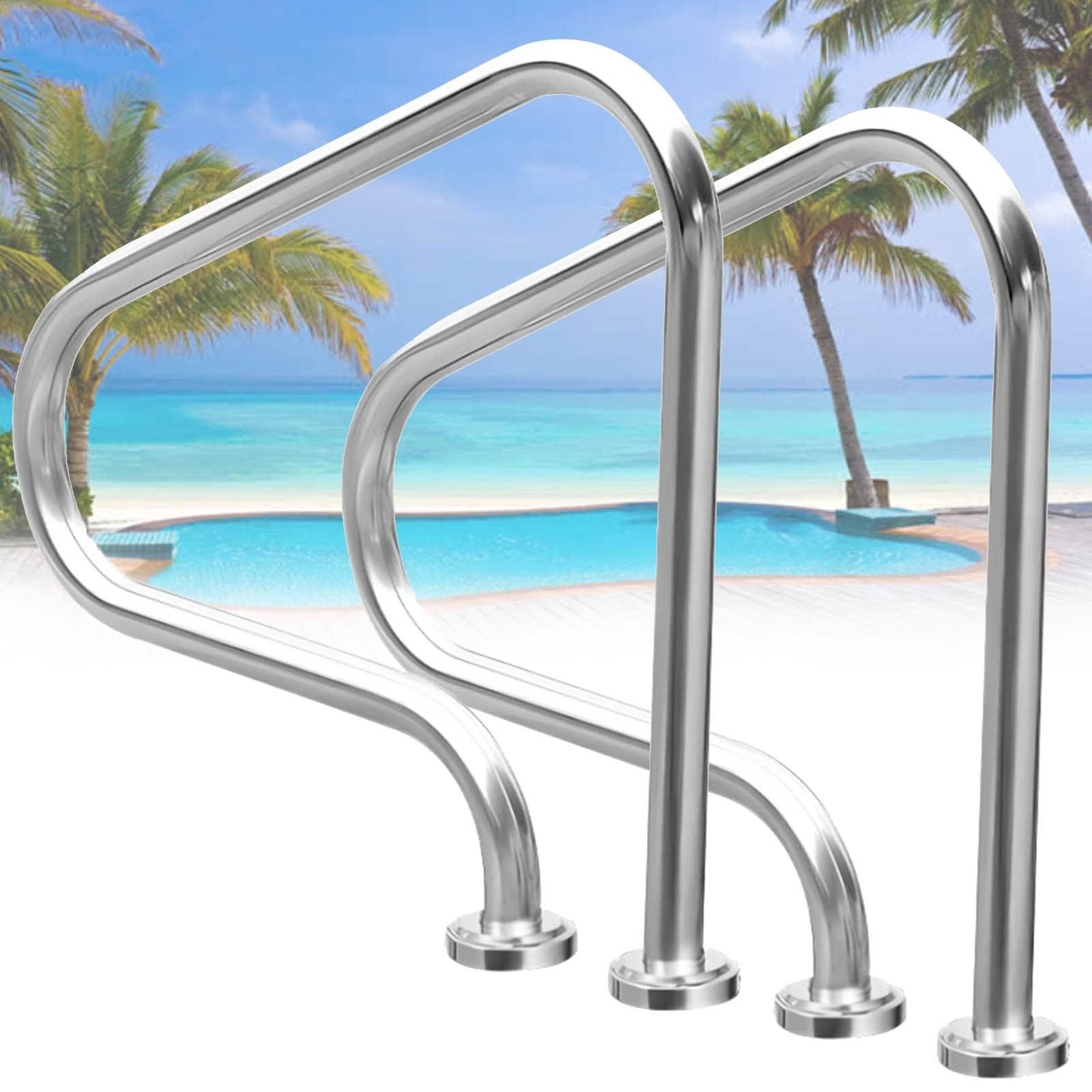 Barandillas For Piscinas De 2 Piezas Barandillas For Piscinas Adecuadas For Piscinas Subterráneas, Capacidad De Carga De 250 Libras De Acero Inoxidable 304, Con Base De Instalación Rápida ( Size : Thi