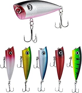 Topwater Popper Fishing Lures Artificial Hard Swimbaits 2.5"/2.9" Popper Treble Hooks Fishing Plugs for Freshwater Saltwater Trout Walleye Blueback Salmon Catfish
