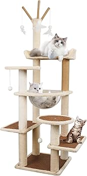 Amazon | YUCHONG キャットタワー 木製 猫タワー 高さ144cm展望