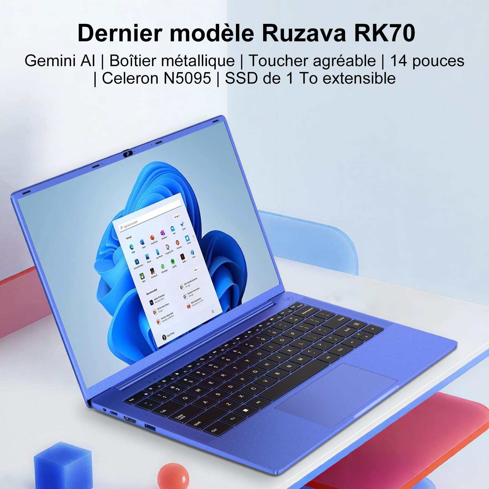 Ordinateur Portable 14 Pouces Celeron N5095(jusqu'à 2,9 GHz)8Go RAM Win11 256Go SSD Extension1To 5G WiFi 1920x1080FHD PC Portable avec Souris sans Fil qwerty Clavier AZERTY Membranedu Clavier-Violet10