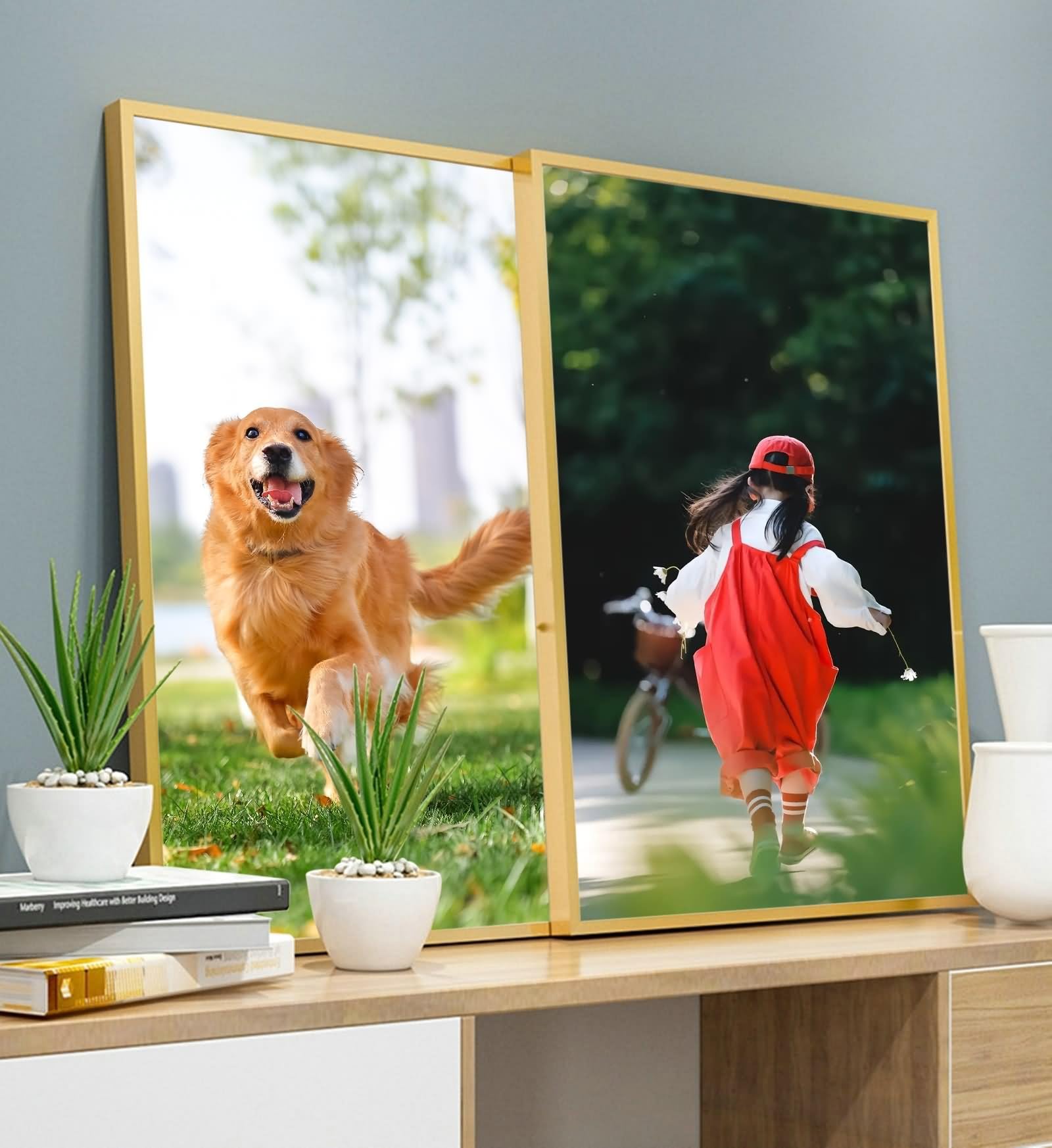 Pequeños marcos de fotos dorados, marco de pared para dormitorio, rectangular, de metal, decoración de dormitorio de 11.7 x 16.5 pulgadas