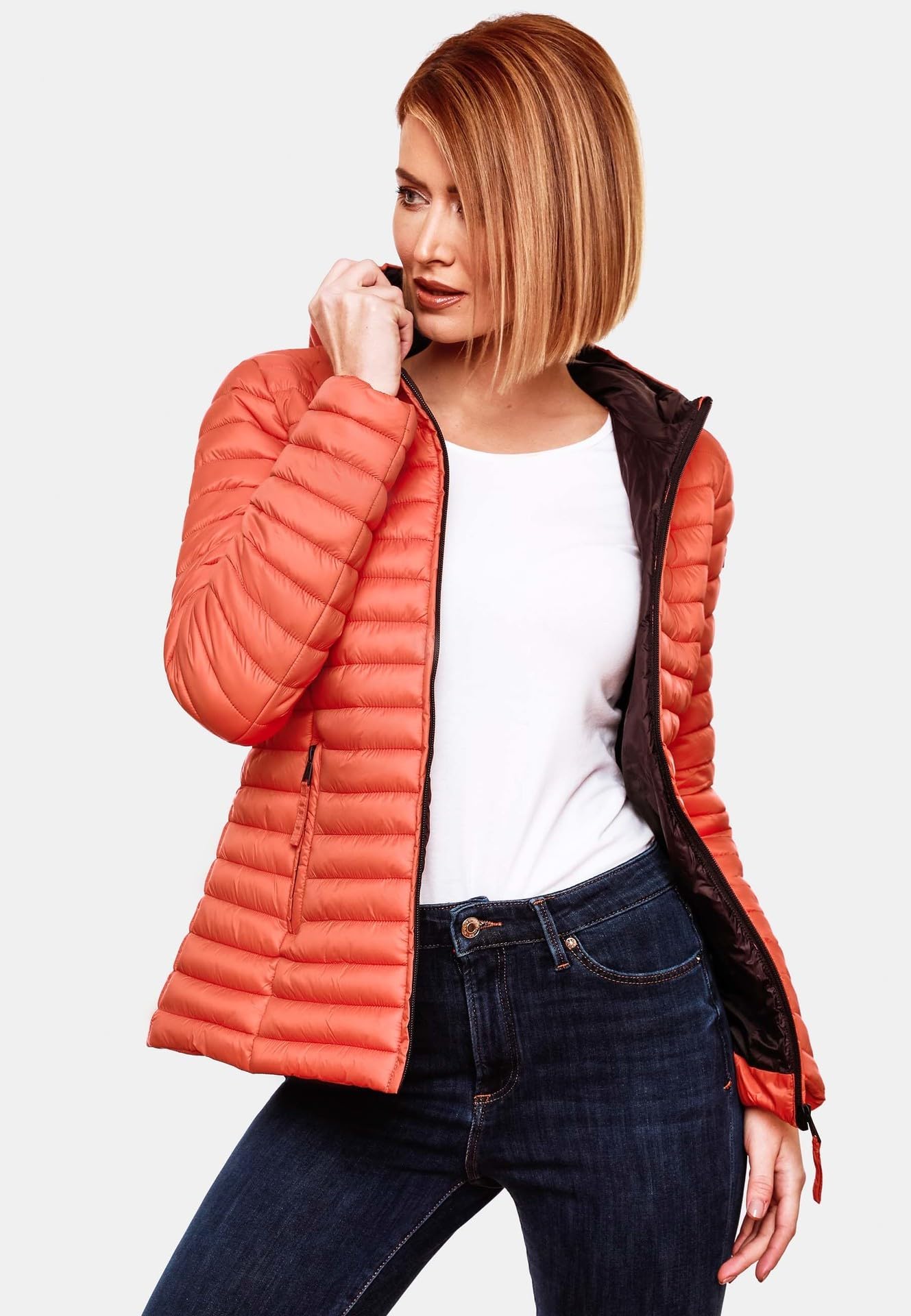 MARIKOO Damen Steppjacke Übergangsjacke gesteppte Jacke mit Kapuze Frühjahr Stepp B857