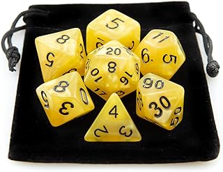 Kit 7 Dados RPG de Mesa D&D Opaco Perolado D4 D6 D8 D10 D10% D12 D20 Cor AMARELO + 1 Bolsa