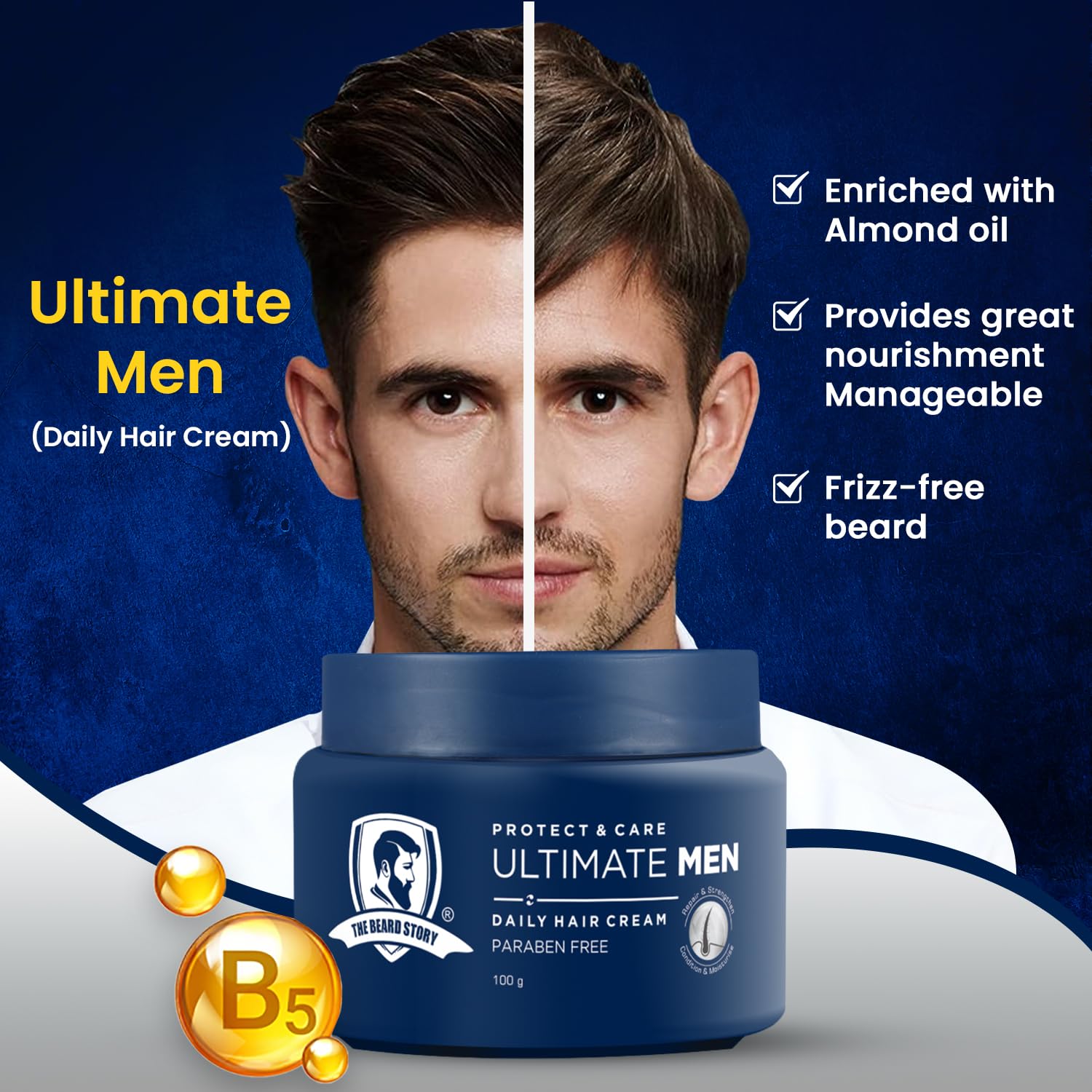 The Beard Story Hair Cream for Men | Daily Use | Non-Sticky | UV Protection | Frizzy & Dry Hair | Soft, Manageable Hair | Sulphate-Free | Contains Vitamin B5 & E | Matte Finish | 100 gm The Beard Story Hair Cream for Men | Daily Use | Non-Sticky | UV Protection | Frizzy & Dry Hair | Soft, Manageable Hair | Sulphate-Free | Contains Vitamin B5 & E | Matte Finish | 100 gm