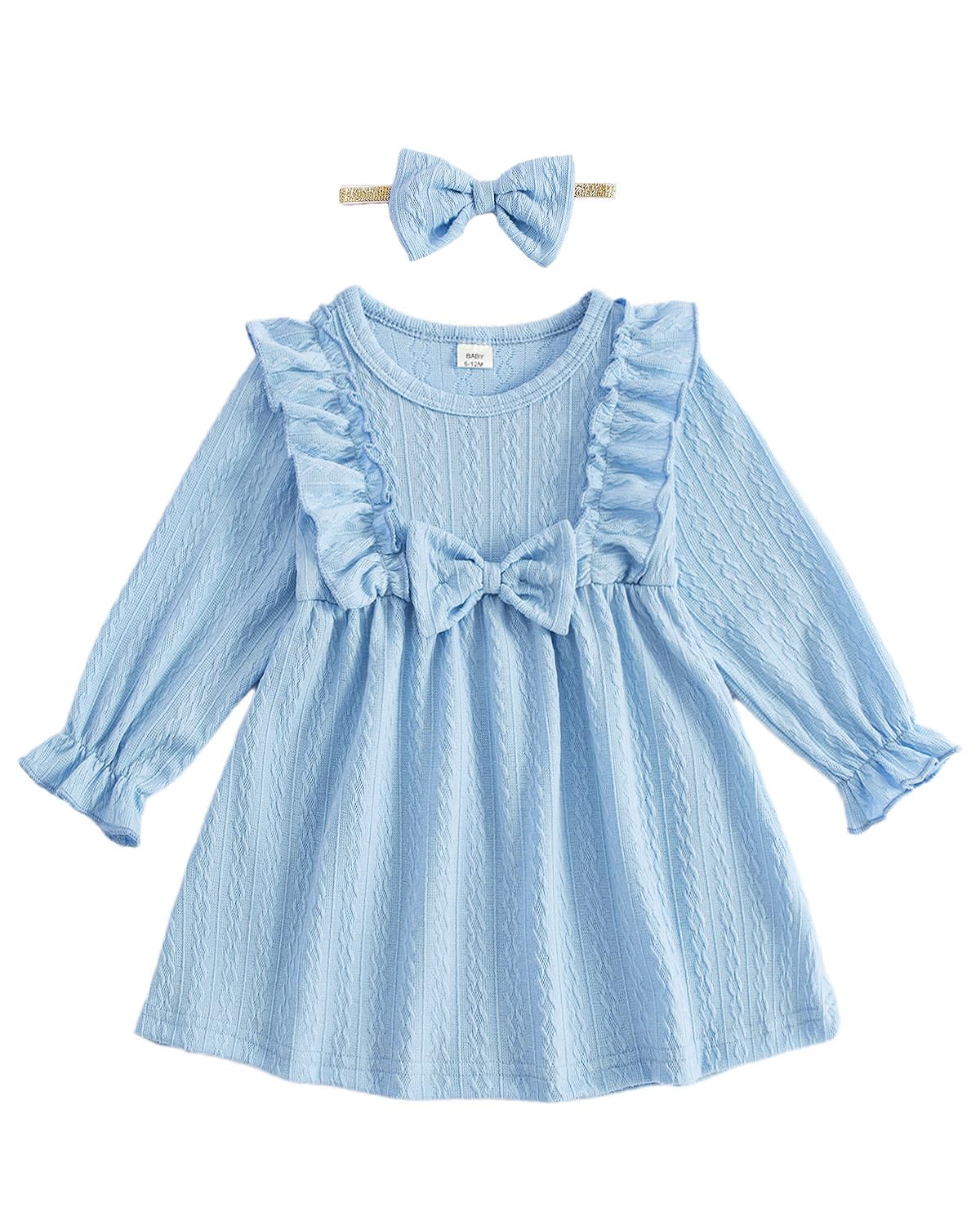 FishingDino Baby Kleid Mädchen Sommerkleid Set Gr. 62-92, Neugeborene Langarm Schmetterling Baby Kleidung Mädchen mit Stirnband, Weiche Babykleidung Süßes Babykleider Set