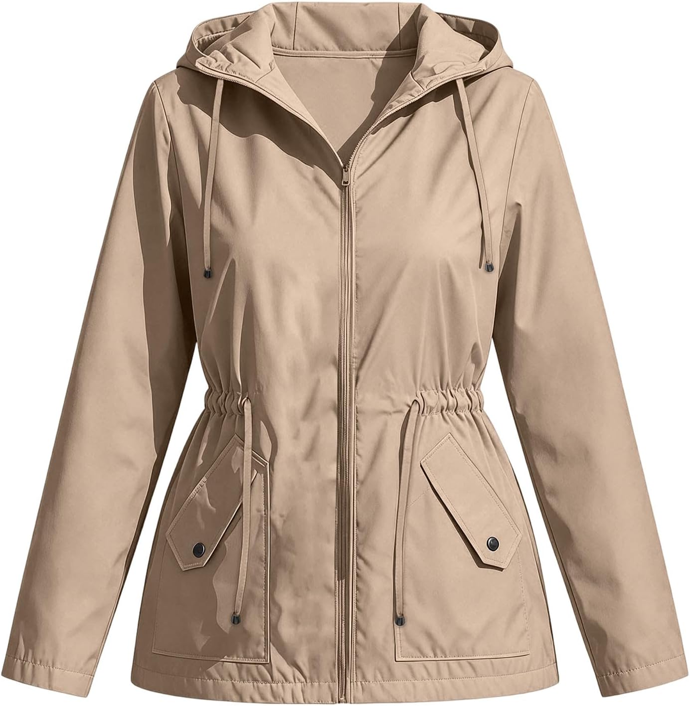 Rain Jacket for Women Waterproof Hooded Windbreaker Coat Outdoor | Women's Zip Up Anorak with Cinch Waist, Snap Flap Pocket, Adjustable Hood for Hiking Camping Travel Fall