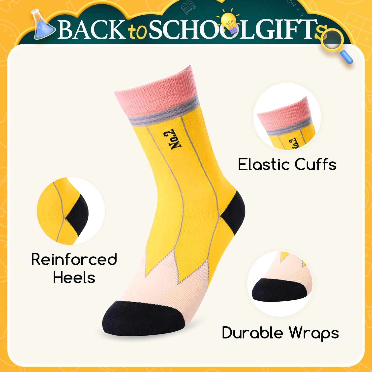 Crazy Socks for Kids - Funny Silly Crazy Wacky Socks for Kids Women Teen Girls, Pencil Gifts - Image 3