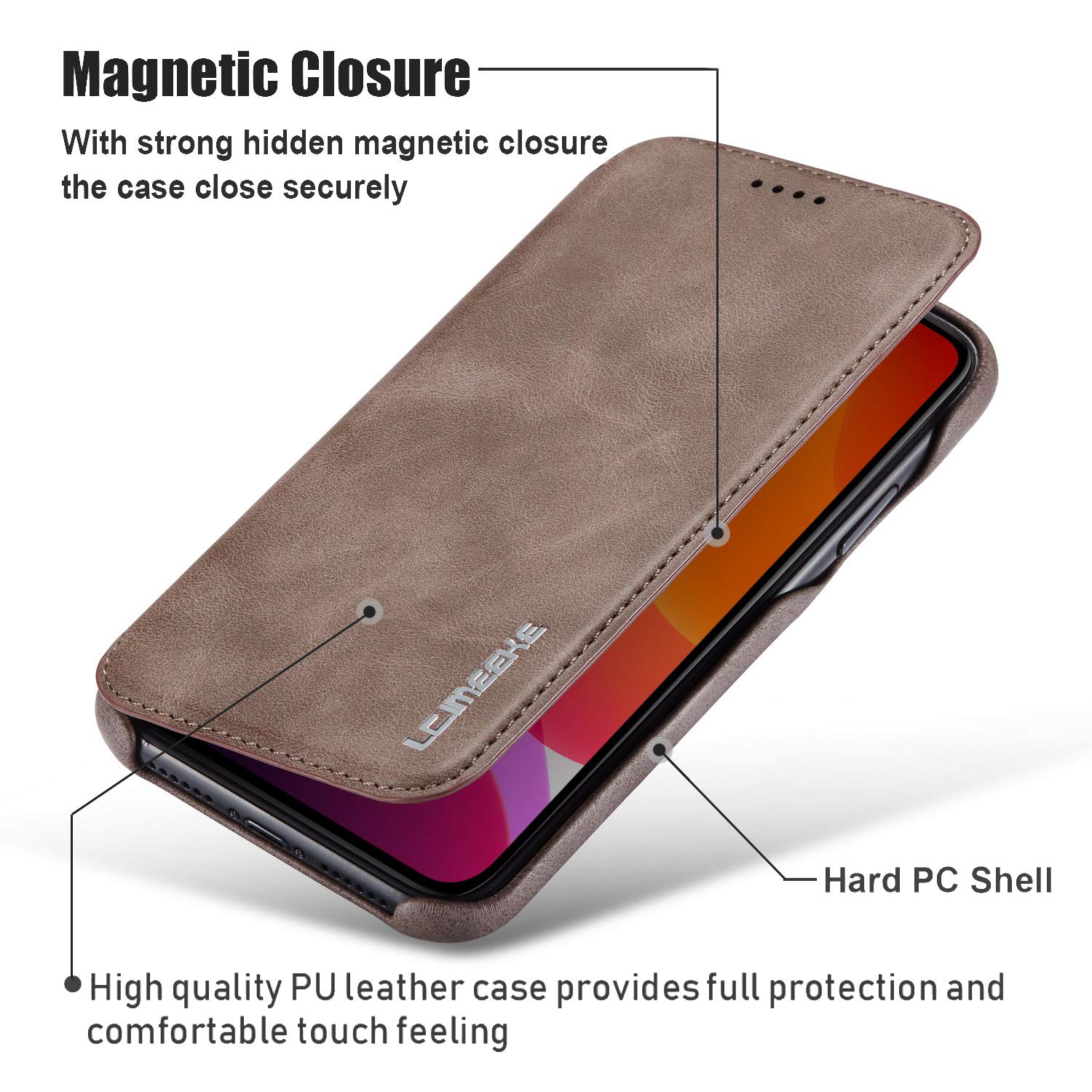 QLTYPRI Ledertasche Für IPhone 11 Pro – Dünne Hülle Mit Kartenfach, Ständer & Magnetverschluss (Rot)