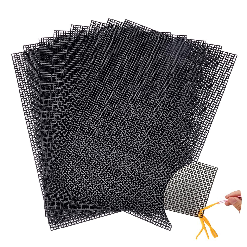 WADORN 8 pcs Fogli di Tela In Rete di Plastica, Fogli di Tela Rettangolari Vuoti per Mezzopunto per Ricamo Piastre A Rete per Maglieria All'Uncinetto Fai-Da-Te Progetto di Lavorazione Del Filato, Nero