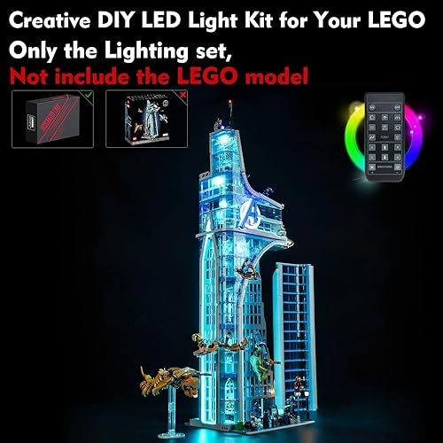 Miniatura 5 de LocoLee Kit de luz LED creativa con control remoto para Lego Avengers Tower 76269 (solo luces, sin modelos), juego de luces de control remoto