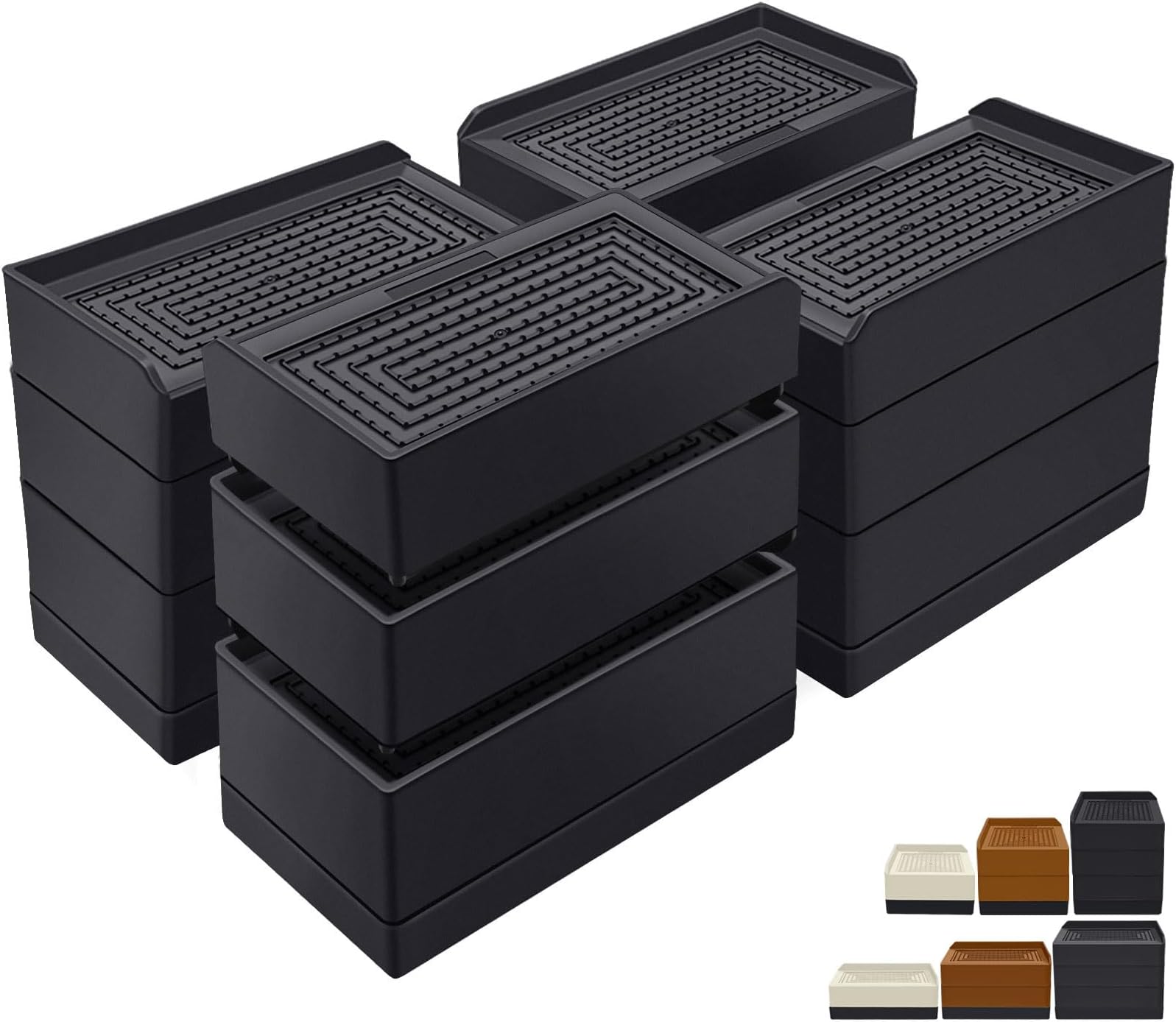 ANNKUT Furniture Risers 4 inch, Heavy Duty Furniture Elevator in Heights of 1.5, 3 or 4 Inch，Rectangle Raising Blocks for Bed, Couch, Desk, Sofa, Tables,Support Up to 1,300 Lbs (4 Pack-Black)