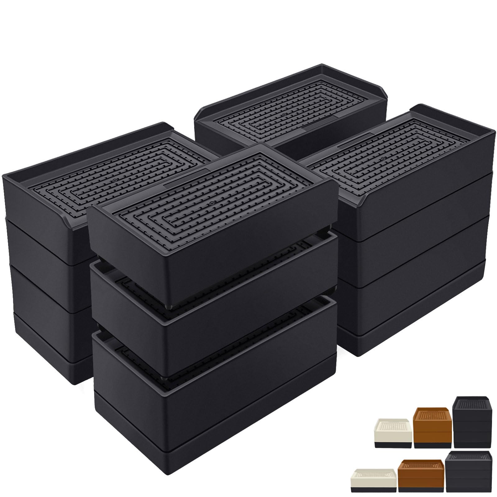 Furniture Risers 4 inch, Heavy Duty Furniture Elevator in Heights of 1.5, 3 or 4 Inch，Rectangle Raising Blocks for Bed, Couch, Desk, Sofa, Tables,Support Up to 1,300 Lbs (4 Pack-Black)