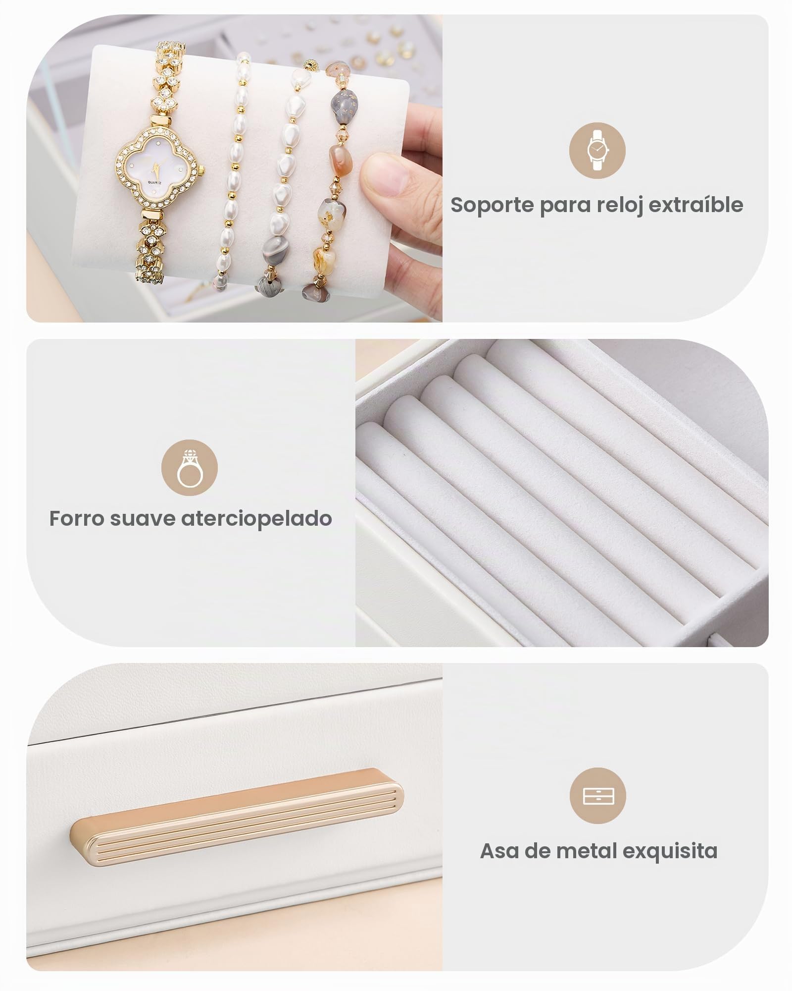 Lolalet Caja para Joyas de Doble Capa, Estuche Joyero Organizador para Joyería Collares Anillos Aretes Pulseras Relojes Regalo Ideal para Mujer -Blanco
