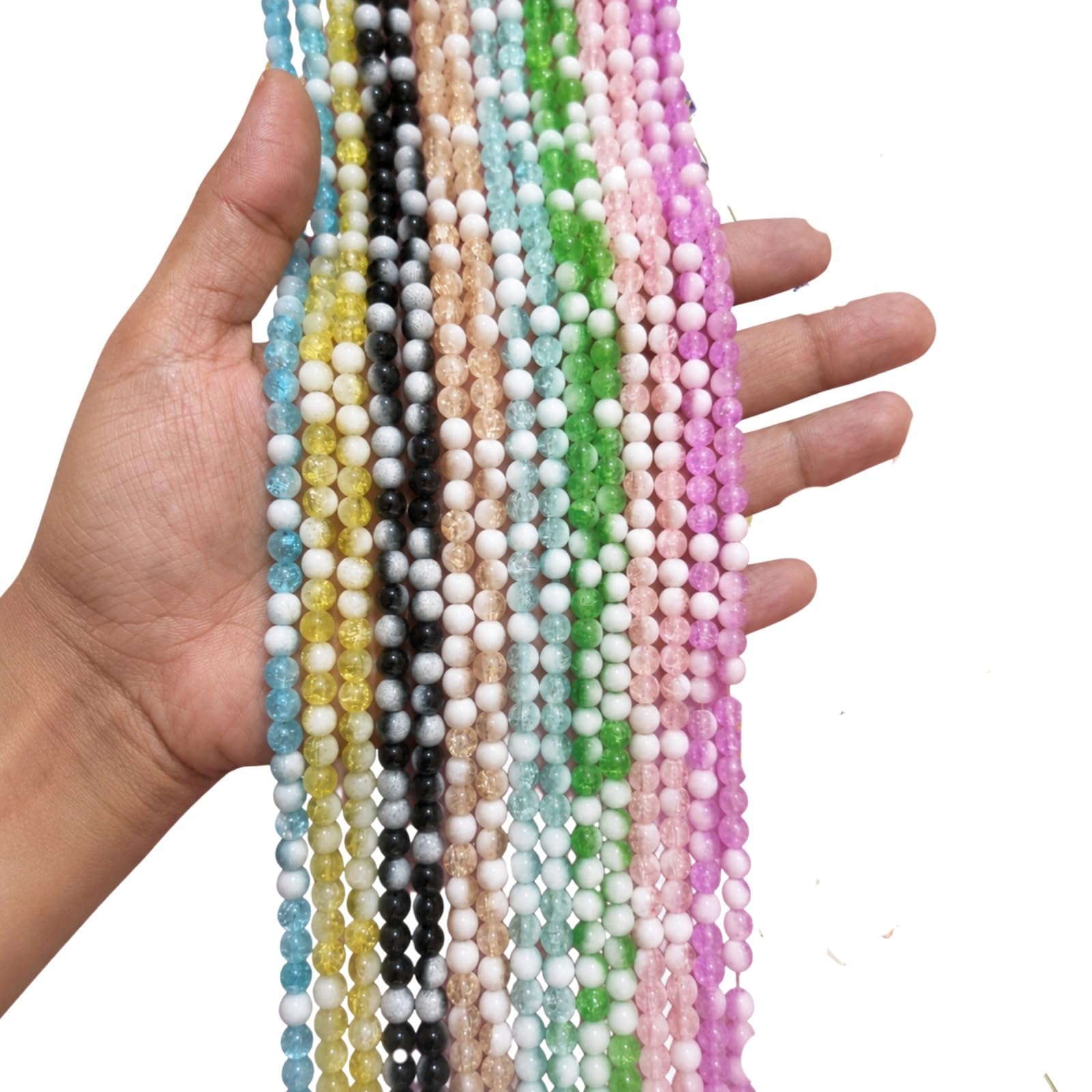 6mm Round Glass Beads Strands – Mixed Candy Colors, Crackle & Solid Beads for DIY Bracelet, Necklace & Jewelry Making 264 pcs-image-13