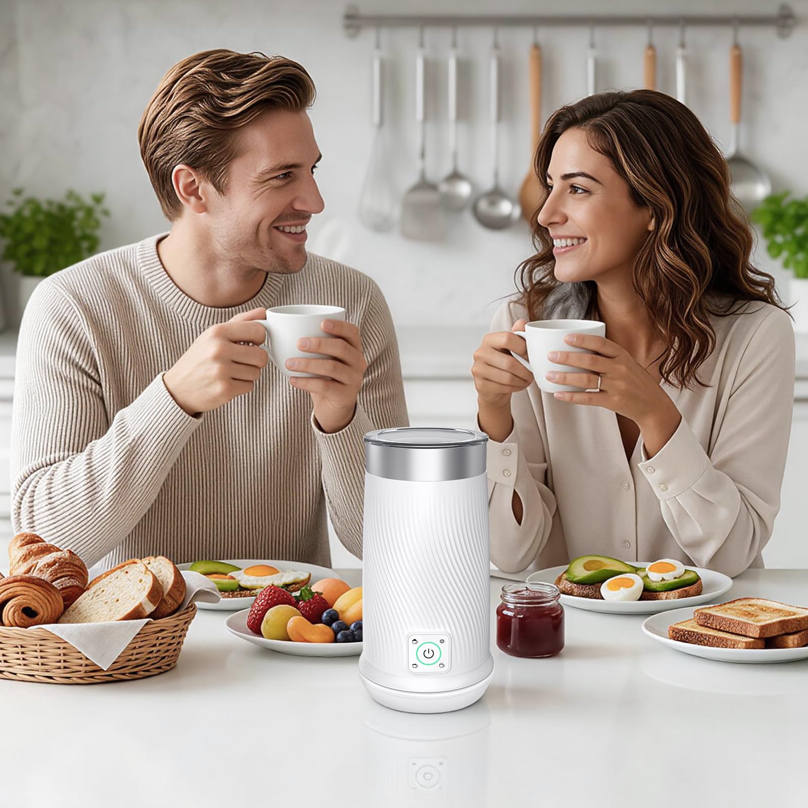 Milchaufschäumer, 4-in-1-Elektrische Milchaufschäumer-Maschine mit Warm- und Kaltschaumhersteller, schnelle Frother für Kaffee, Latte, Heisse Schokolade, Cappuccino, Macchiato