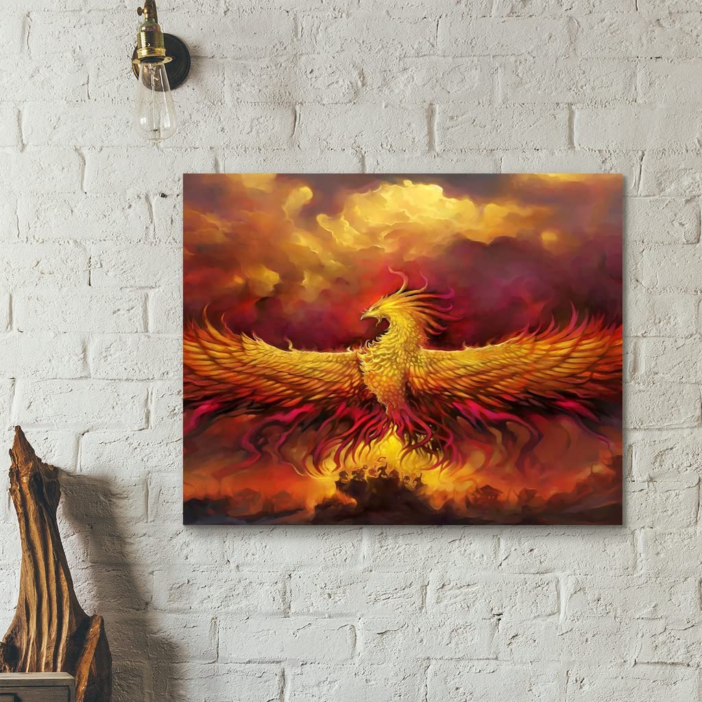 VERRE ART Printed Framed Canvas Painting for Home Decor Office Studio Wall Living Room Decoration (22x14inch Wrapped) - The Phoenix